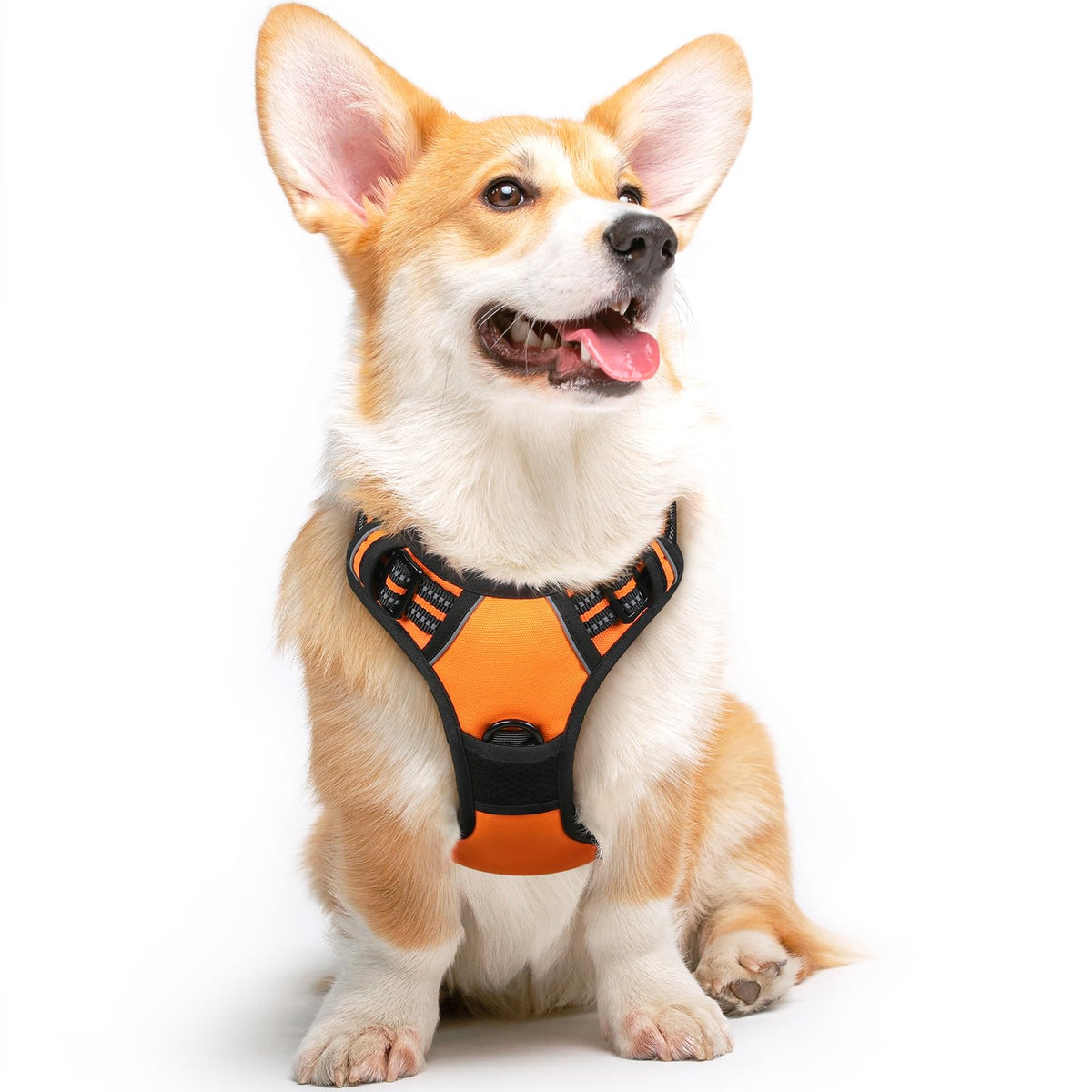 Eagloo Dog Harness Medium Sized Dog, No Pull Service Vest With Reflective Strips And Control Handle, Adjustable And Comfortable For Easy Walking, No Choke Pet Harness With 2 Metal Rings, Orange, M