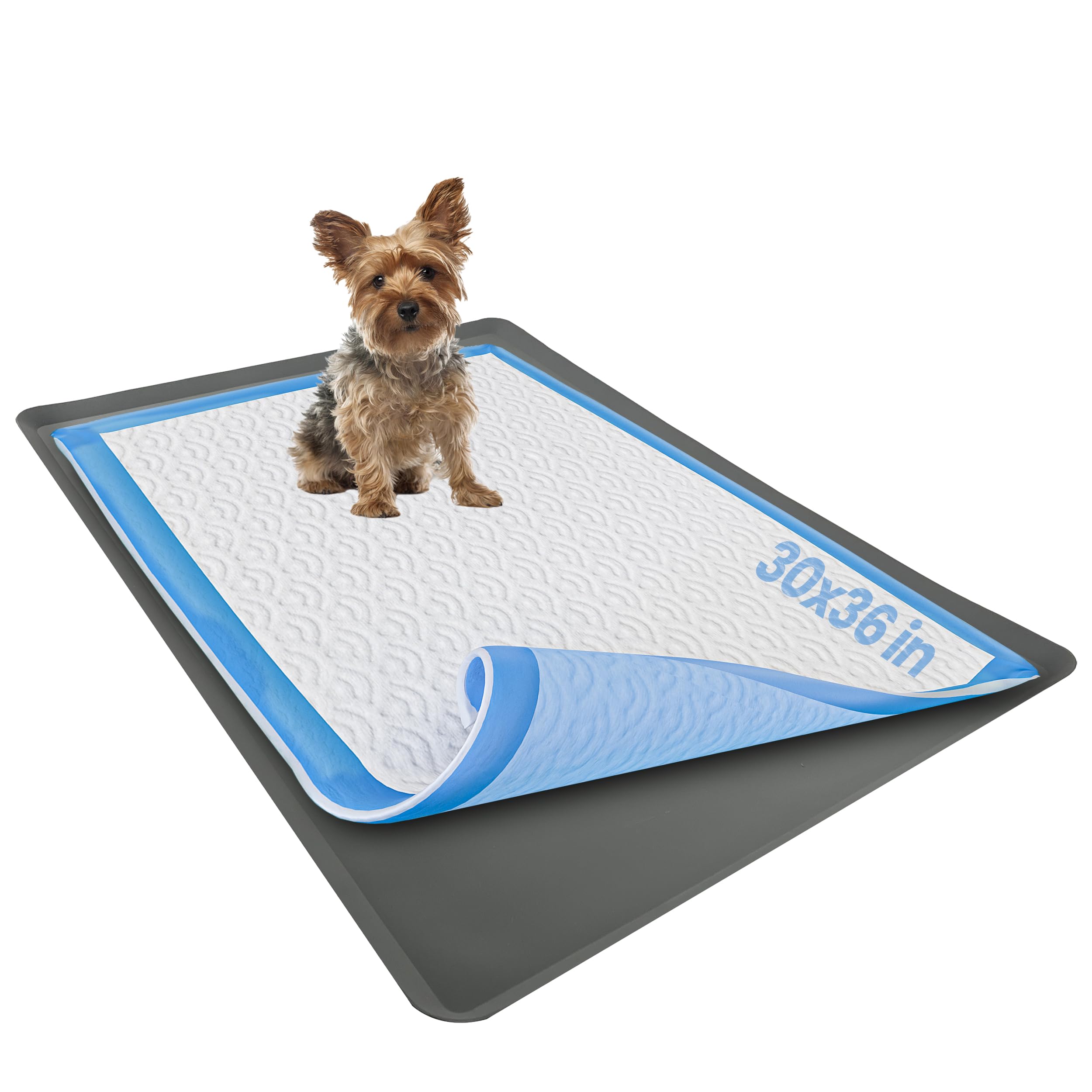 Skywin Silicone Pee Pad Holder, 30 X 36 Inch No-Spill, Leakproof, Easy-To-Clean Puppy Pad Holder (Grey)