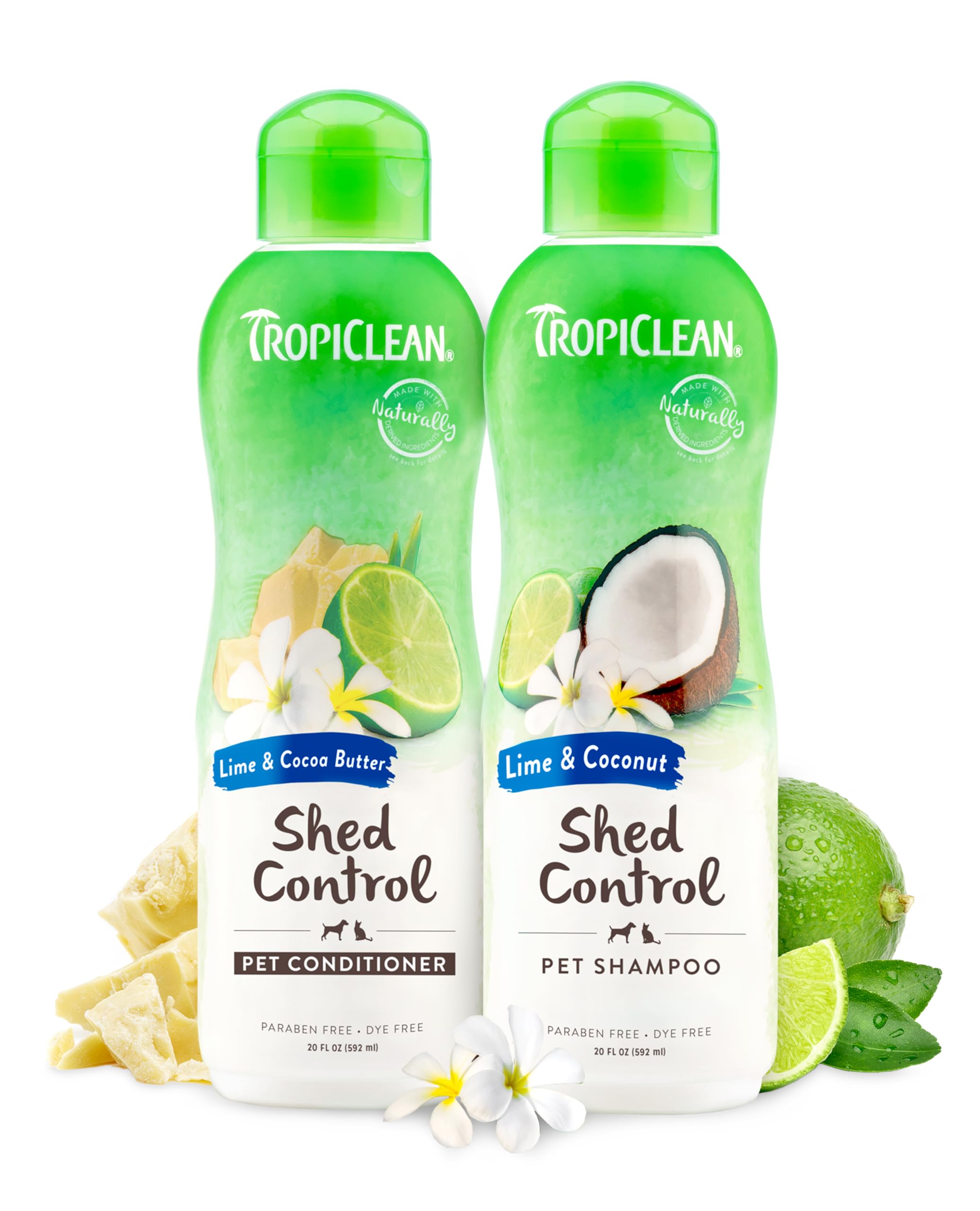 Tropiclean Deshedding Dog Shampoo And Conditioner Set, Grooming Bundle For Shedding Control, Puppy Safe, Lime & Coconut Scent, M