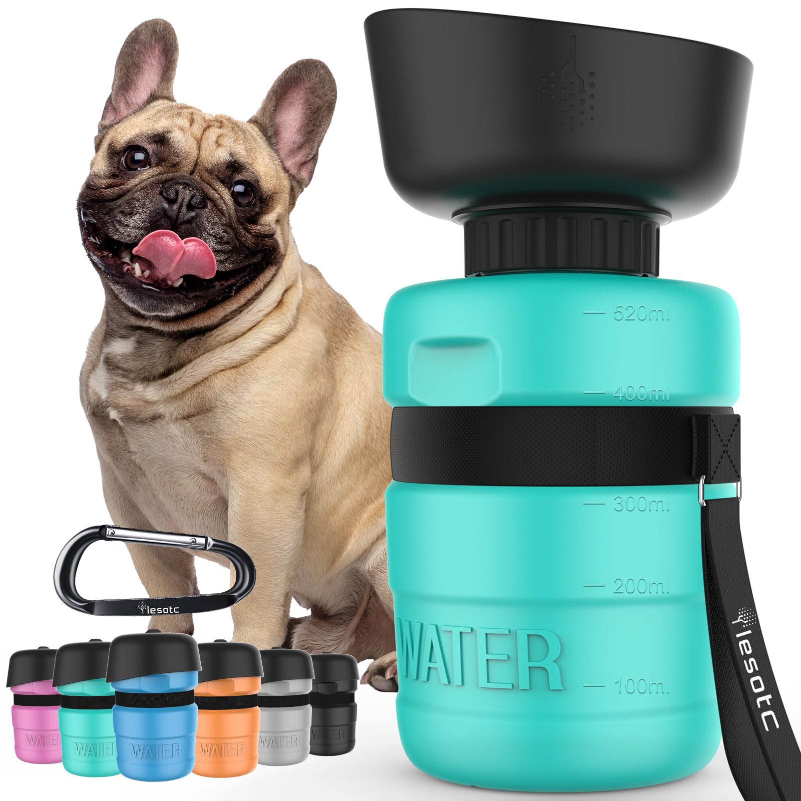 Lesotc Upgraded Dog Water Bottle Foldable, Portable Leak Proof Pet Water Dispenser For Outdoor Walking,Hiking,Travel,Bpa Free,Li