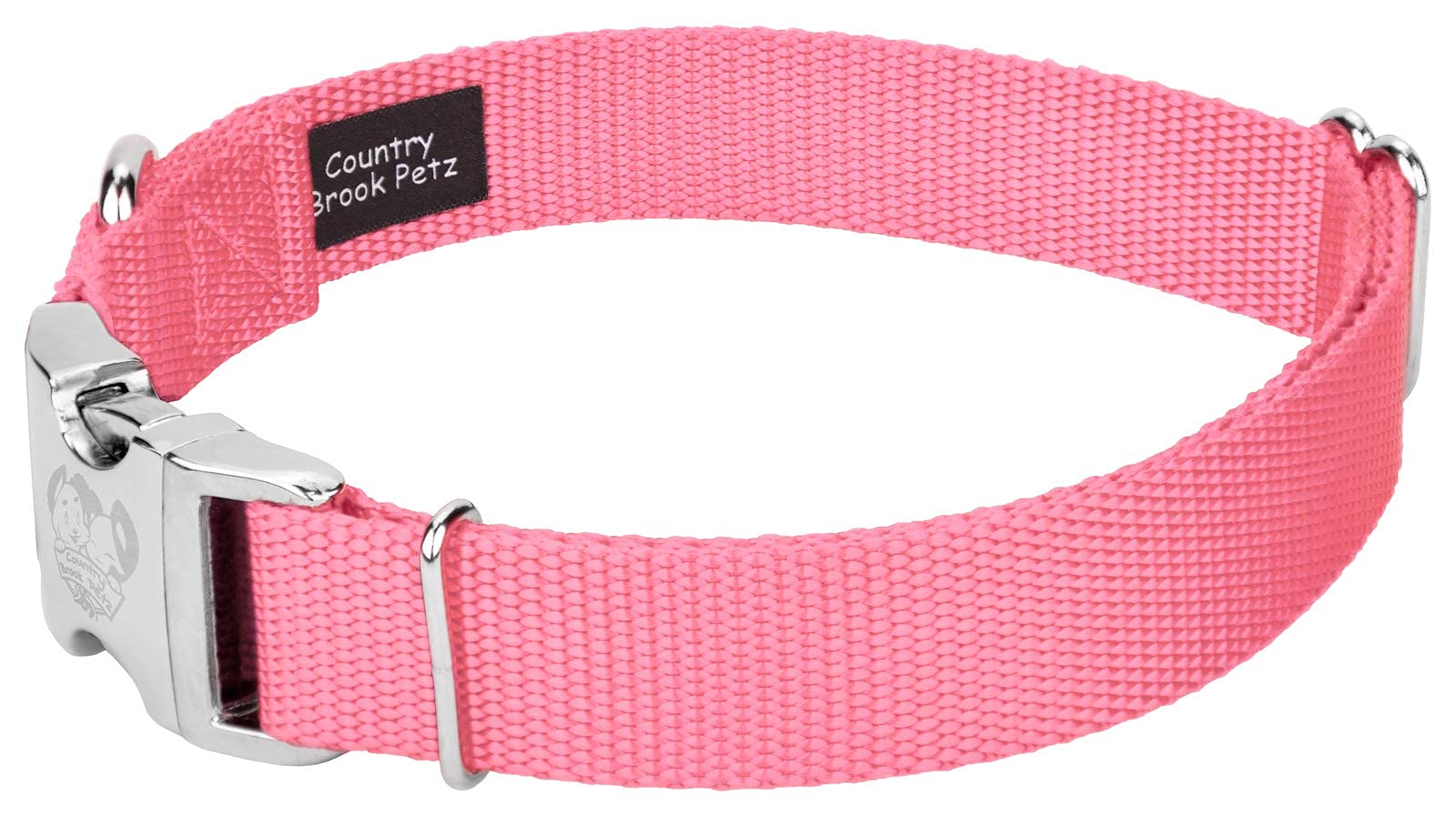 Country Brook Design - Vibrant 30+ Color Selection - Premium Nylon Dog Collar With Metal Buckle (Extra Large, 1 Inch, Pink)
