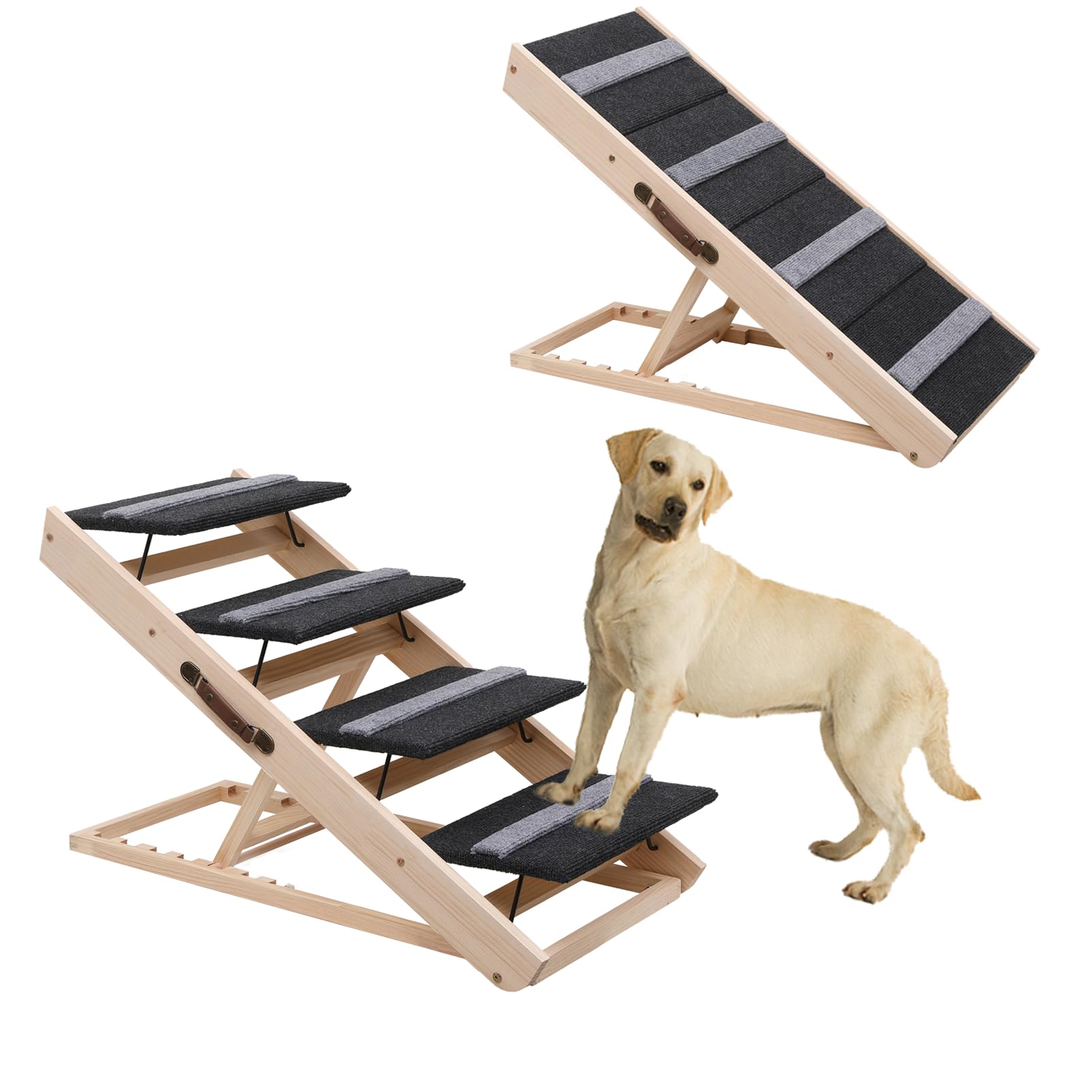 Upgrade 2-In-1 Pet Ramp Dog Stair,Folding Pet Stairs,Portable Dog Ramp For Small&Large Old Animals With Non-Slip Surface,Dog Ram