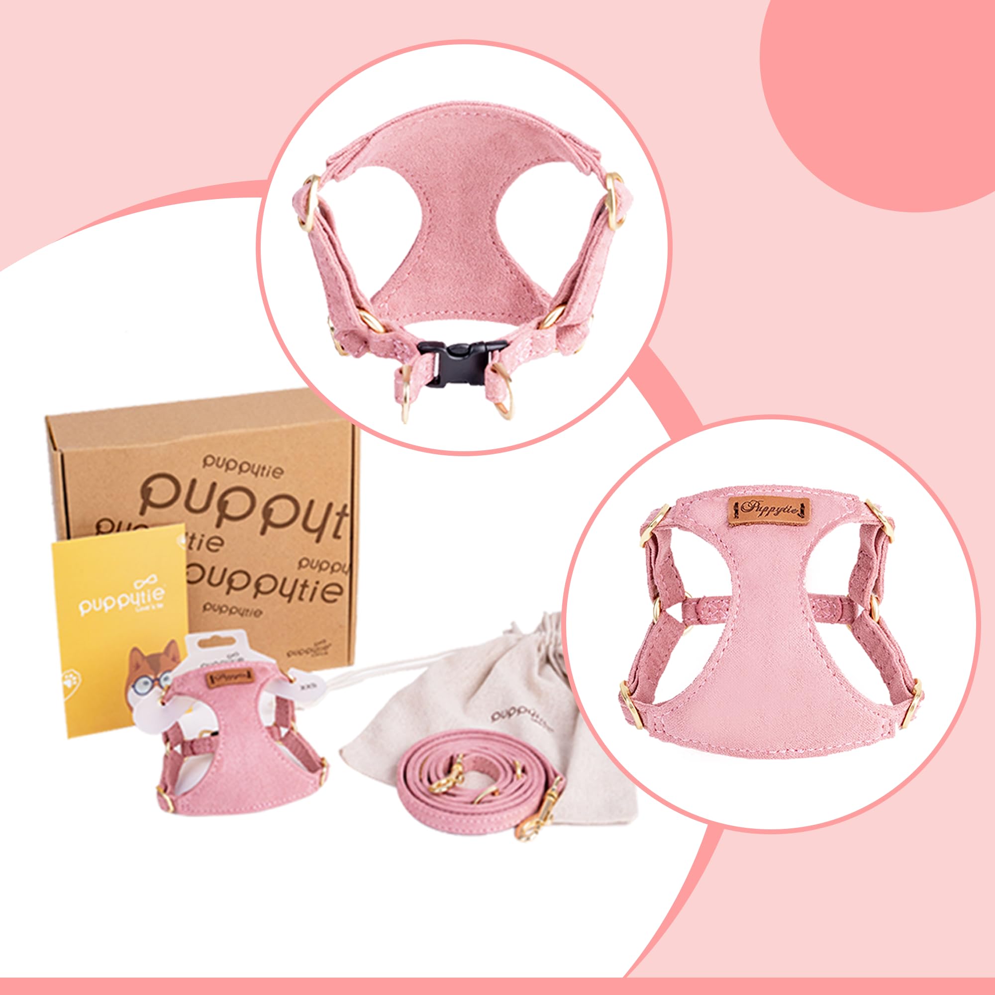 Puppytie No Pull Small Dog Harness with Multifunction Dog Leash, Lightweight Soft Adjustable No Choke Escape Proof Pet Harness V