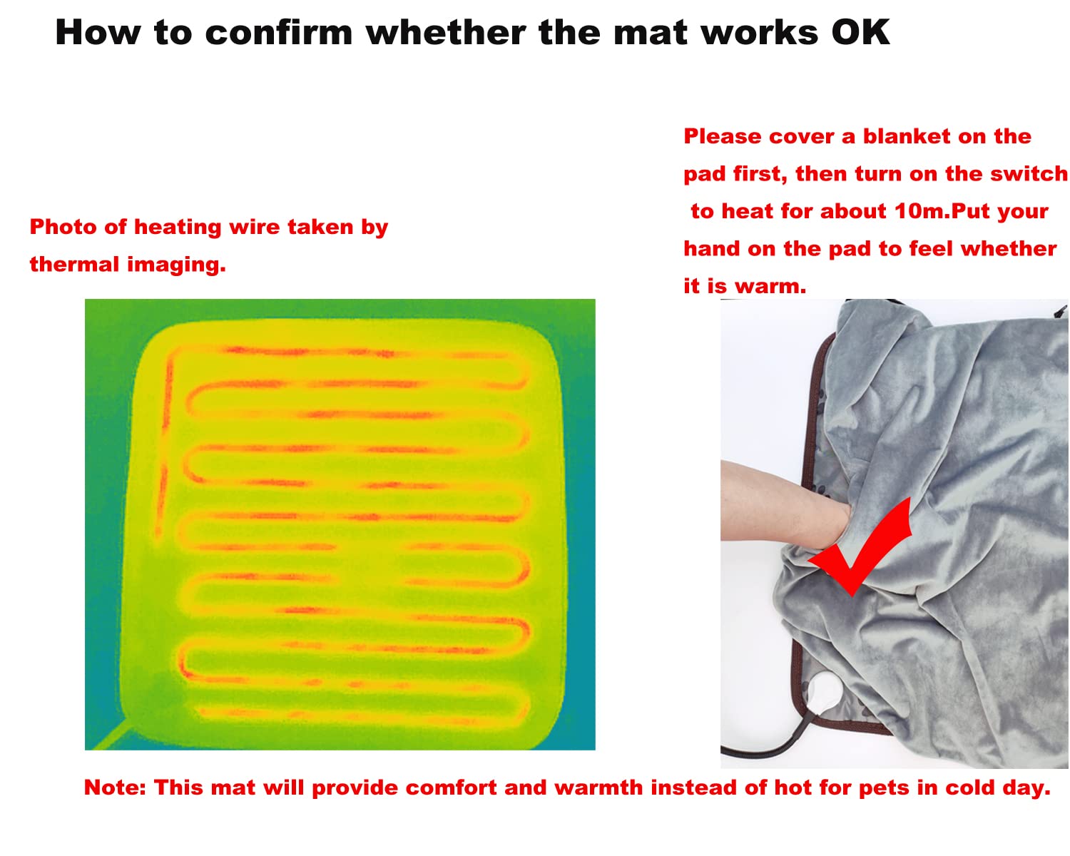 DEOMAN Pet Heating Pad - Waterproof Electric Bed Mat for Dogs & Cats, 17.7" x 17.7", Chew Proof Cord, Easy to Clean