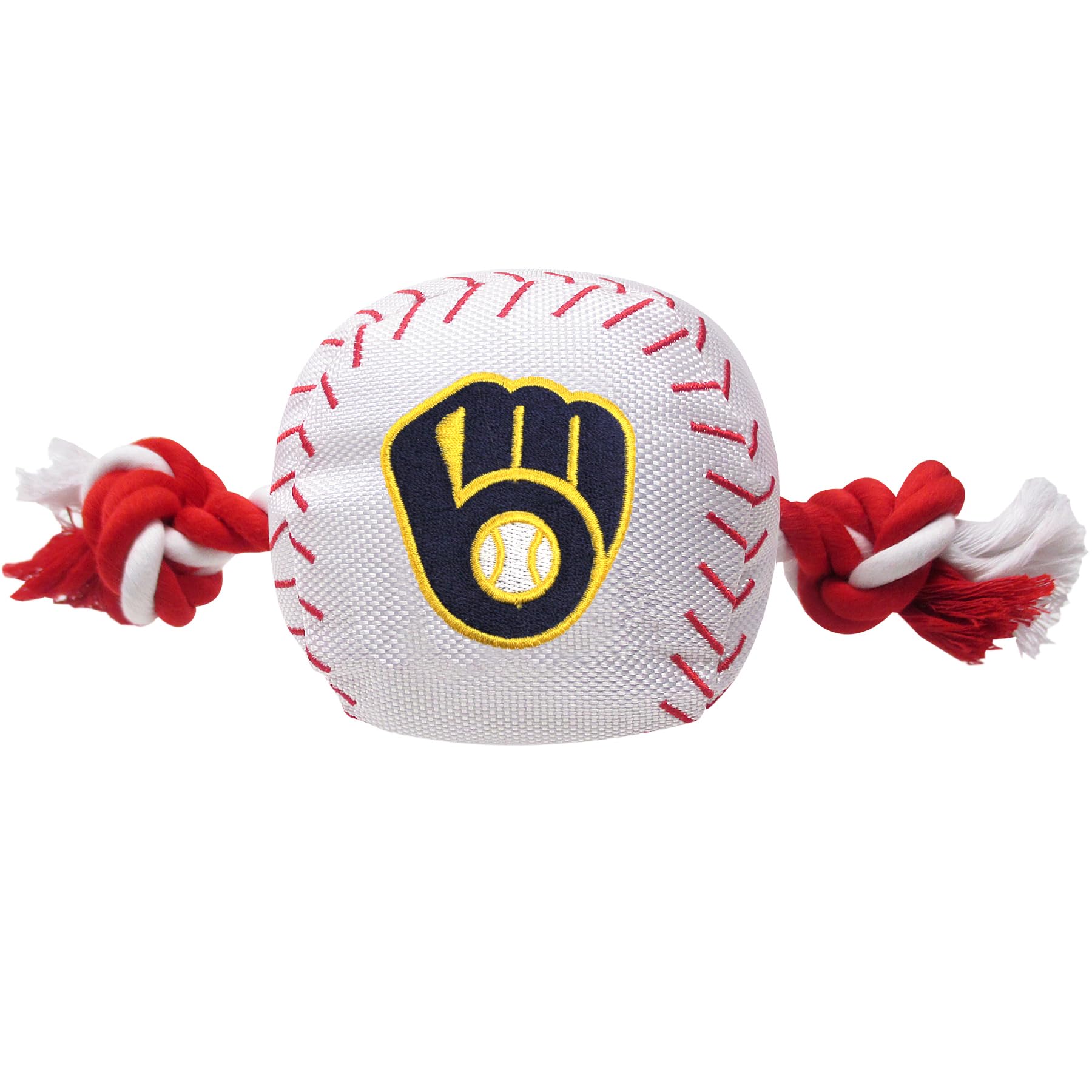 Mlb Milwaukee Brewers Baseball Rope Toy For Dogs & Cats. Tough Nylon, Sporty Baseball Design, Heavy-Duty Ropes With Inner Squeak