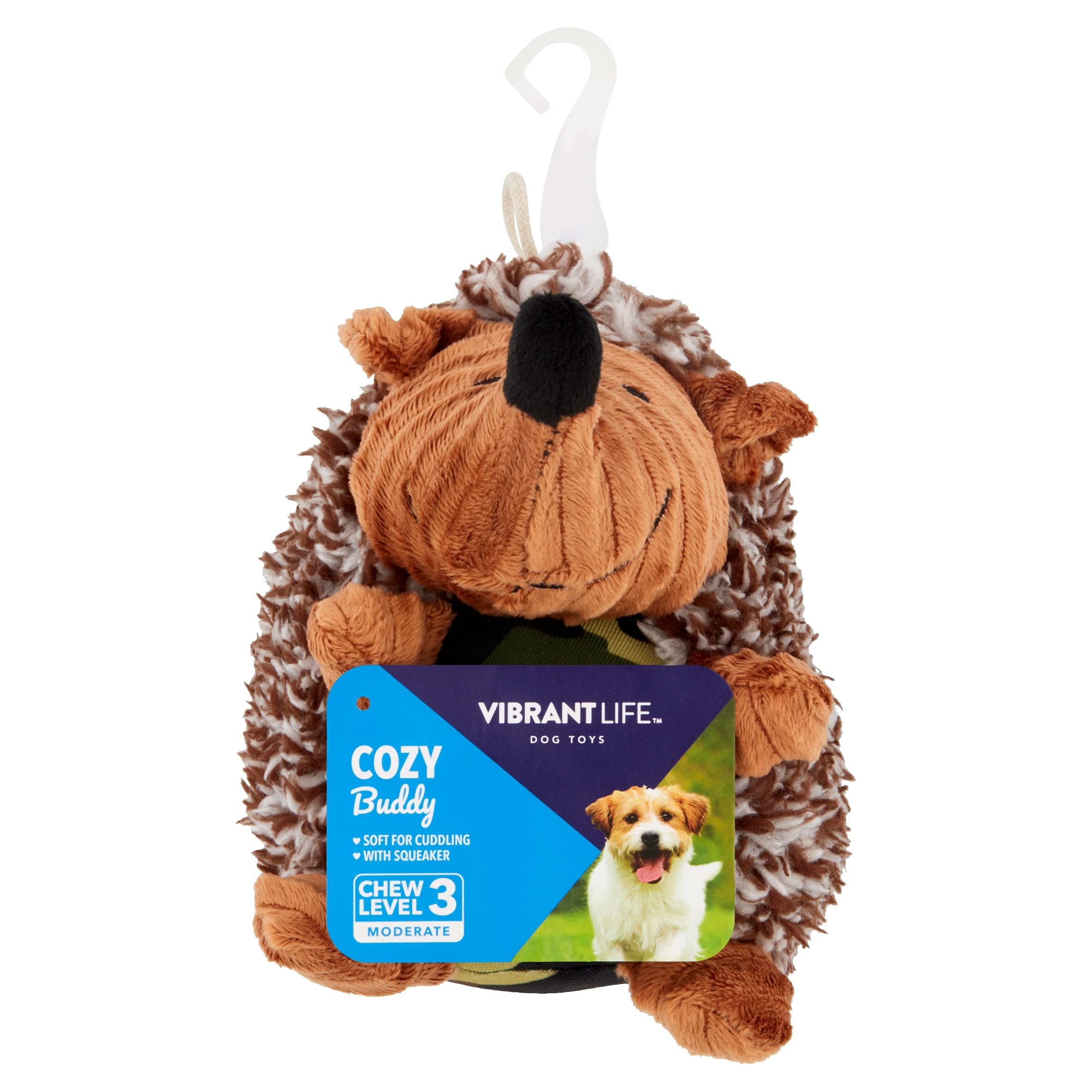 Vibrant Life Cozy Buddy Hedgehog Dog Toy Durable Plush Hedgehog Dog Toy - Grunt Sound, Medium Size, Camo Design - Perfect for Sm