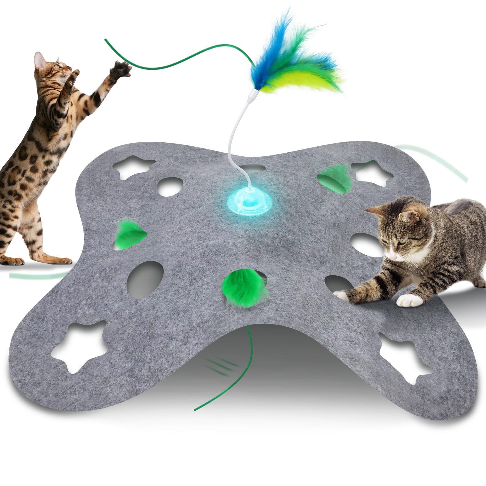 Waaiio Cat Toys for Indoor Cats,Interactive Toy Hide n Seek for Kittens,Automatic Moving Wand Feather,Motion Activated Exercise 