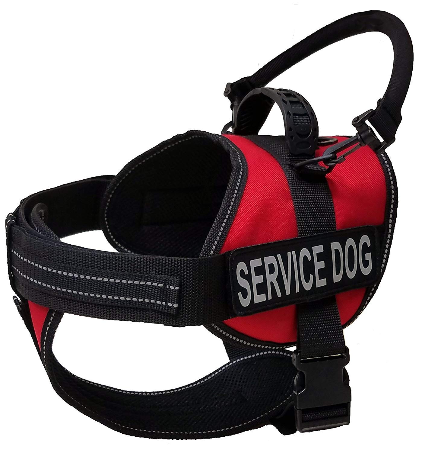 Activedogs Service Dog Vest Harness 2Xl Dogs + Clip-On Bridge Sturdy Handle + Id Card Carrier + Ada Cards + Reflective Service Dog Patches - Extra Large Service Dog Harness Vest (Girth 32”-44”) Red