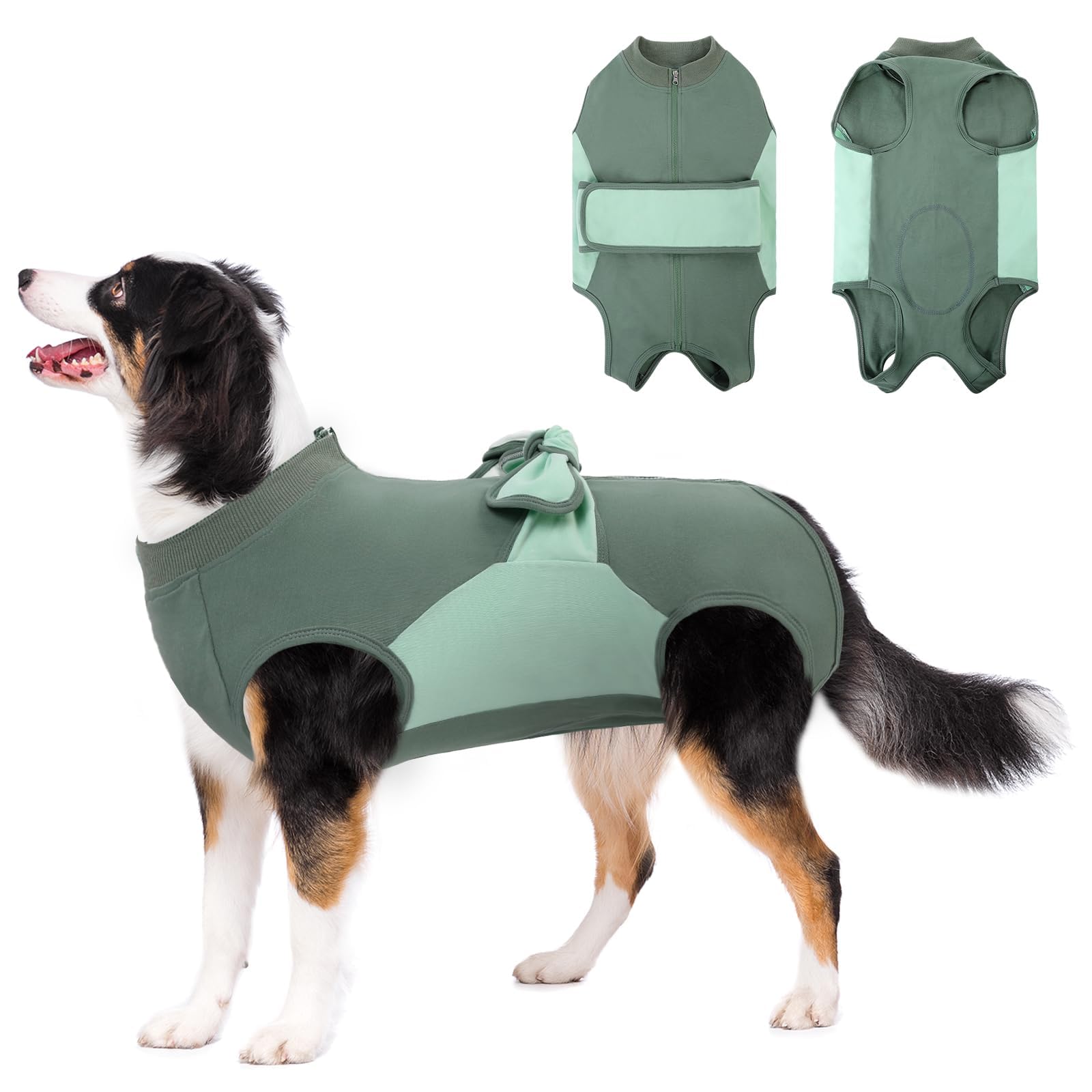 Sawmong Zipper Recovery Suit For Dogs, Cotton Dog Surgery Suit Female Spay Pet Male Breathable, Neuter Onesie Bodysuit Prevent L
