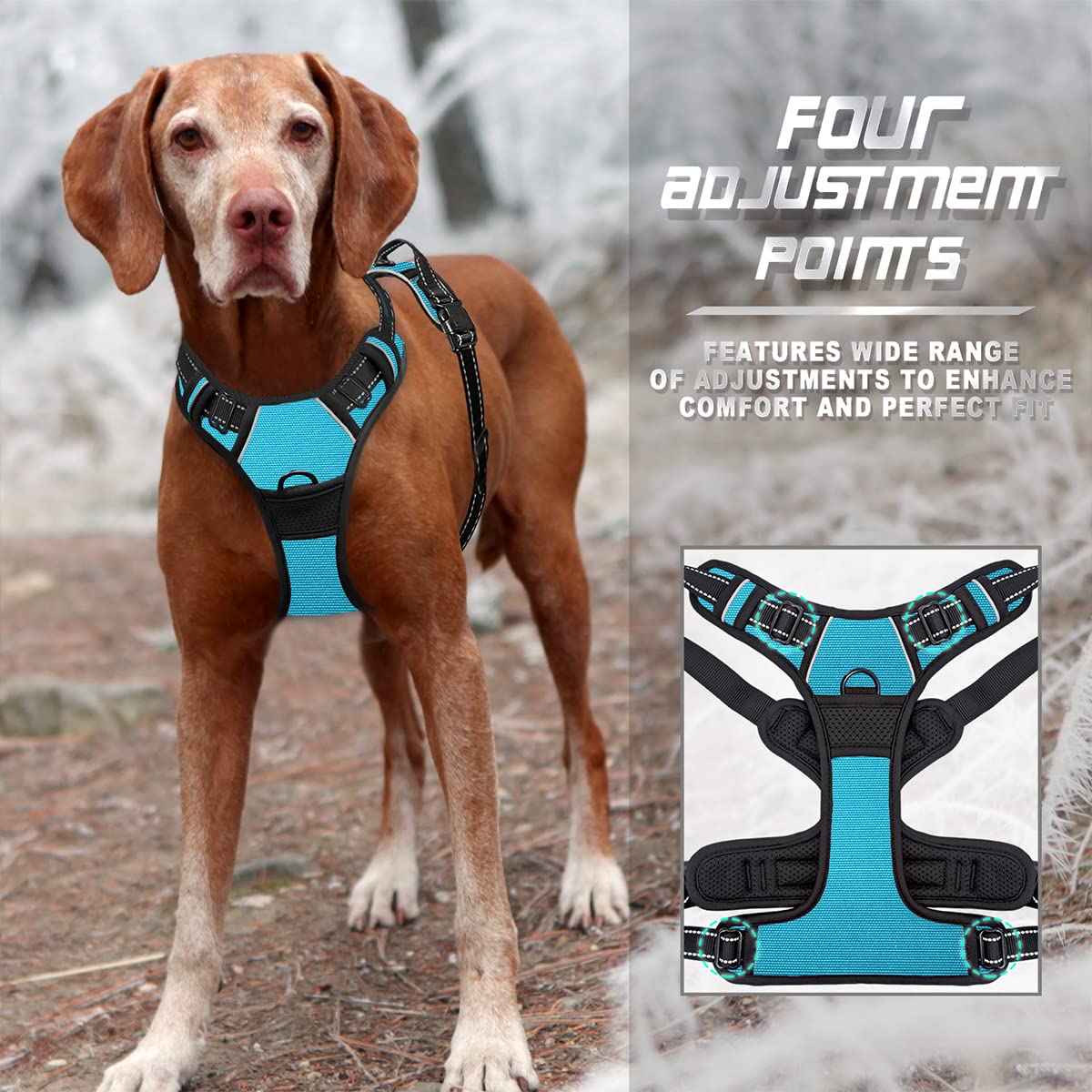 Barkbay No Pull Dog Harness Front Clip Heavy Duty Reflective Easy Control Handle For Large Dog Walking(Blue,Xl)