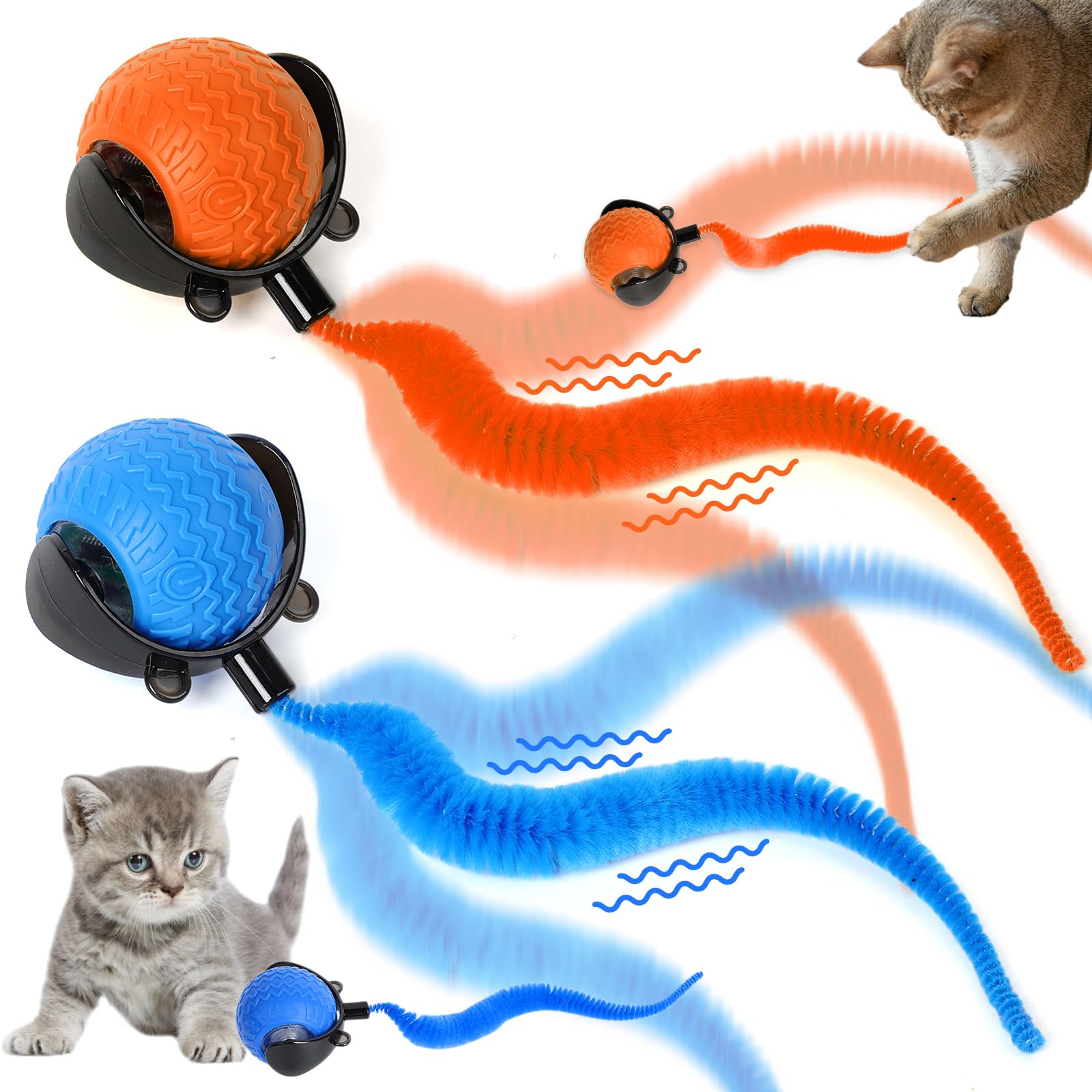 Mohuandd 2Pcs Interactive Cat Ball Toy, Cat Ball Toys With Cord Imitation Mouse, Automatic Moving Peppy, Smart Self Rolling For 