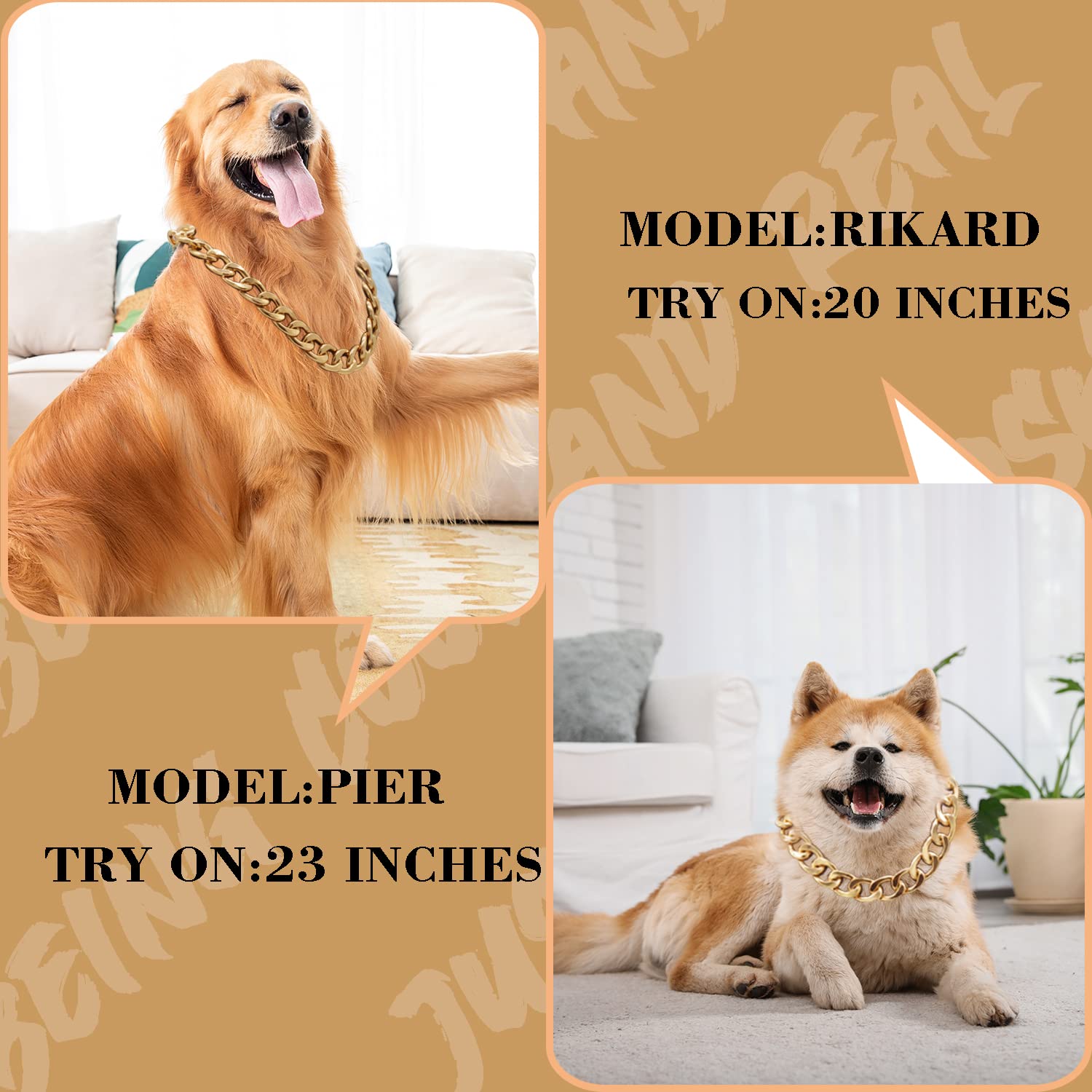 18K Gold Plated Dog Chain Collar-3/4 Inch (20Mm) Width Cuban Link Durable Dog Necklace, Cute Fashion Pet Collar For Pit Bulldog,