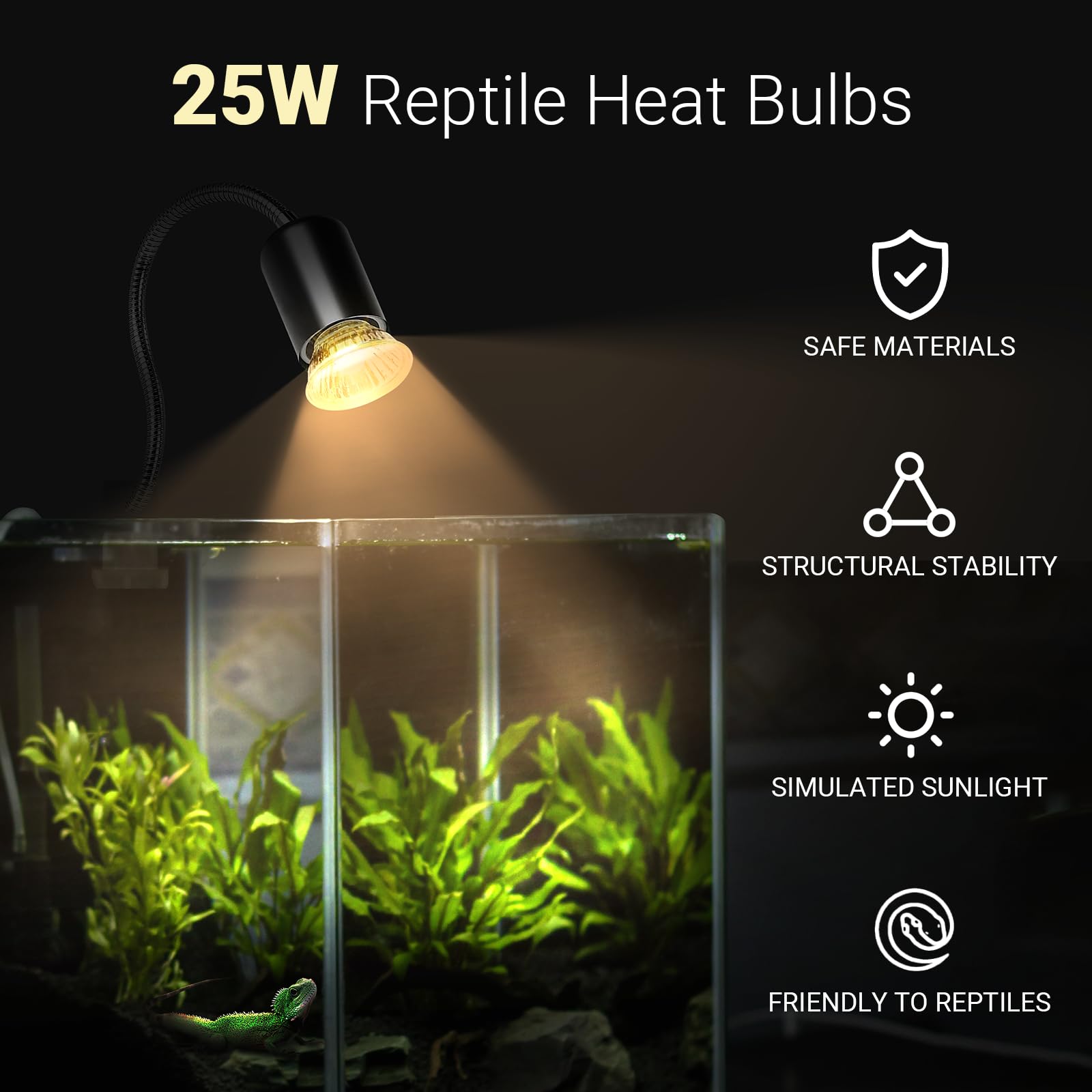 CALPALMY 4-Pack 25W UVA+UVB Reptile Heat Bulbs - Heat and Light for Reptiles and Amphibian Tanks, Terrariums and Cages - Works w
