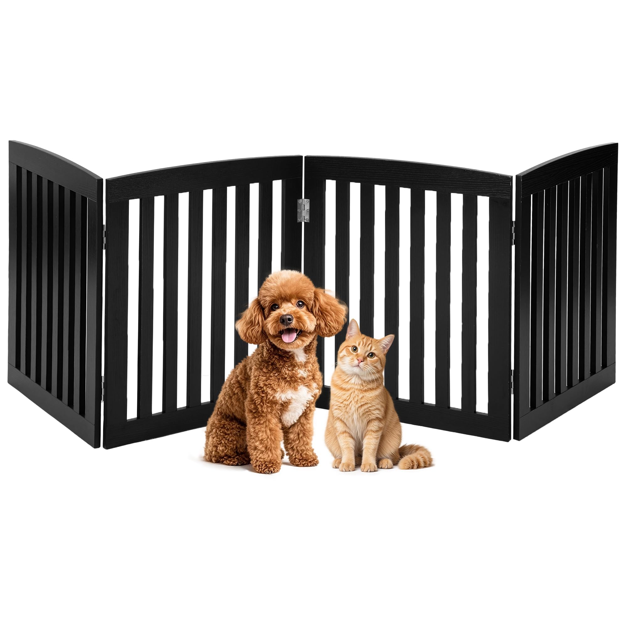 DUMOS Pet Gate for Dogs and Cats, 24 Inch 4 Panels Foldable Wooden Freestanding Dog Gate with Hinge Design, Indoor Portable Extr
