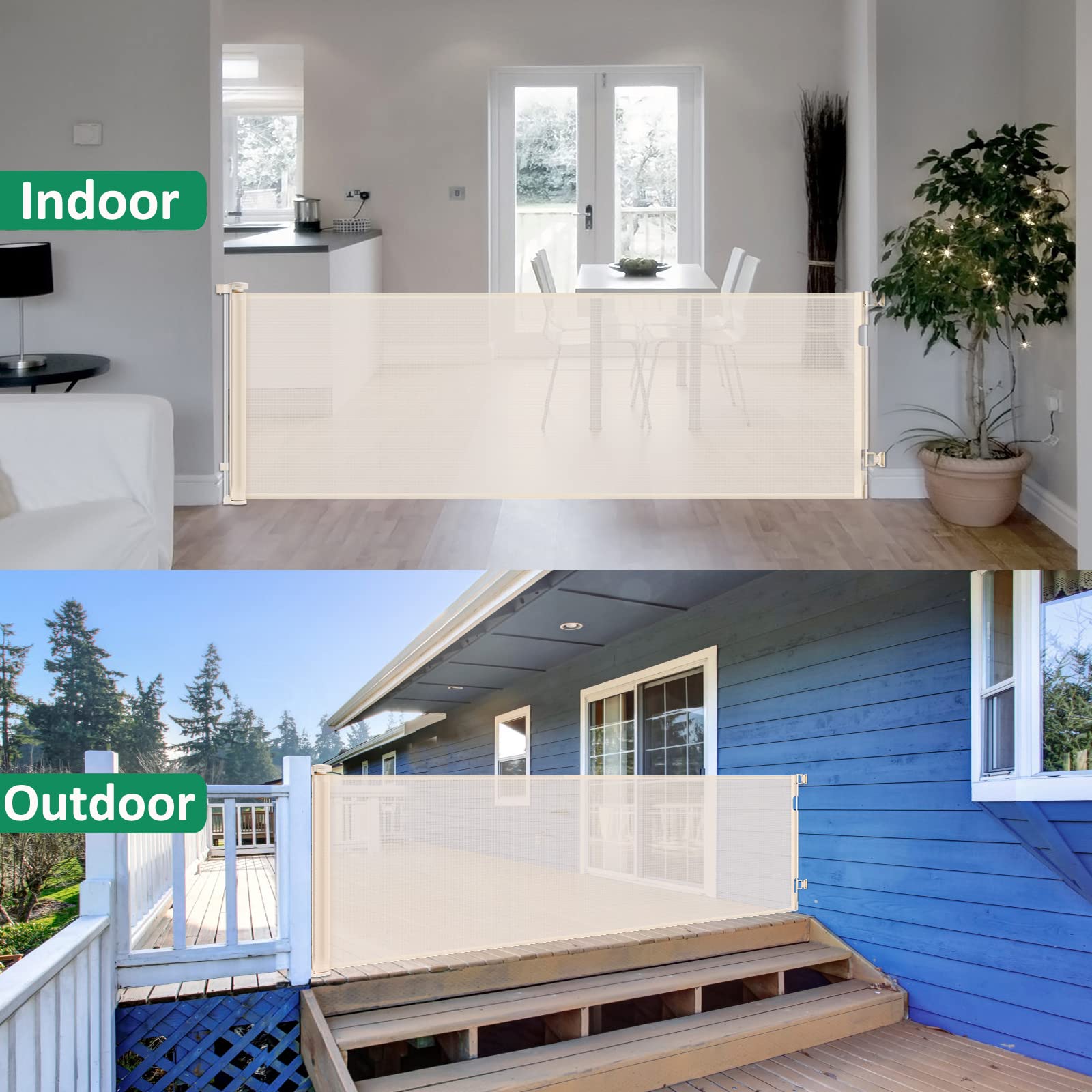 122 Inch Retractable Baby Gates Extra Wide Retractable Dog Gate For Large Openings Dog Gates For The House Extra Wide Gates For Dogs Indoor Extra Long Baby Gate Outdoor Dog Gate For Doorways, Beige