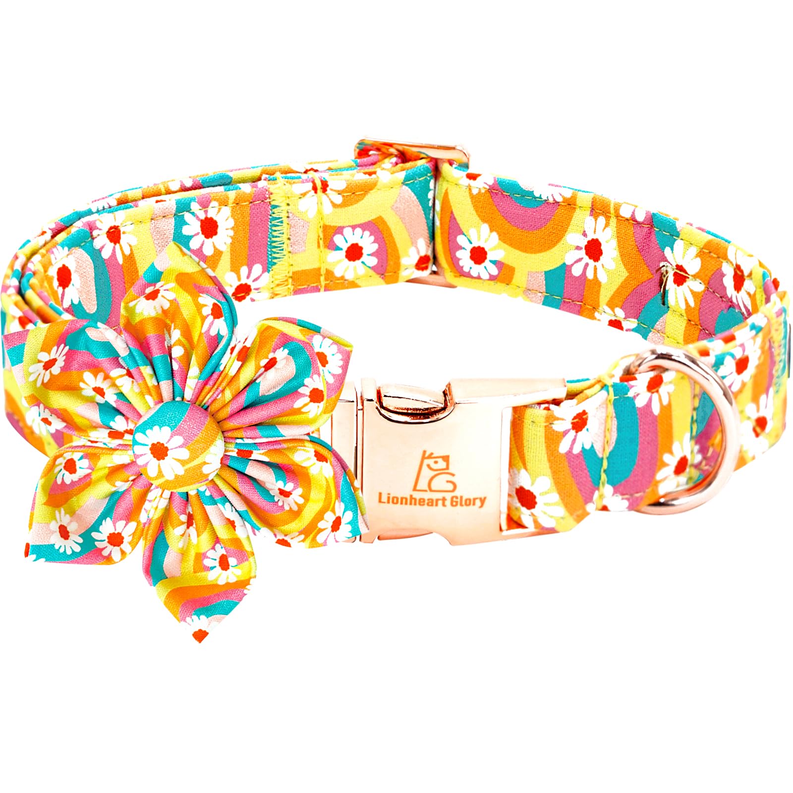 Lionheart glory Dog Collar with Flower, Sunflower Pattern Pet Collar Durable Cute Dog Flower Collars Summer Spring Female Pet Gi