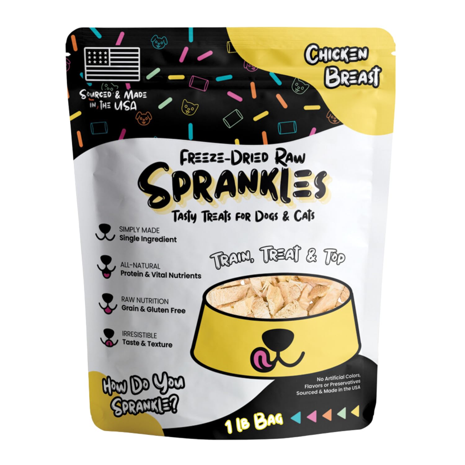 SPRANKLES Freeze Dried Chicken Treats for Cats & Dogs -1LB Big Bag Single Ingredient Chicken Breast All Natural Grain-Free, High