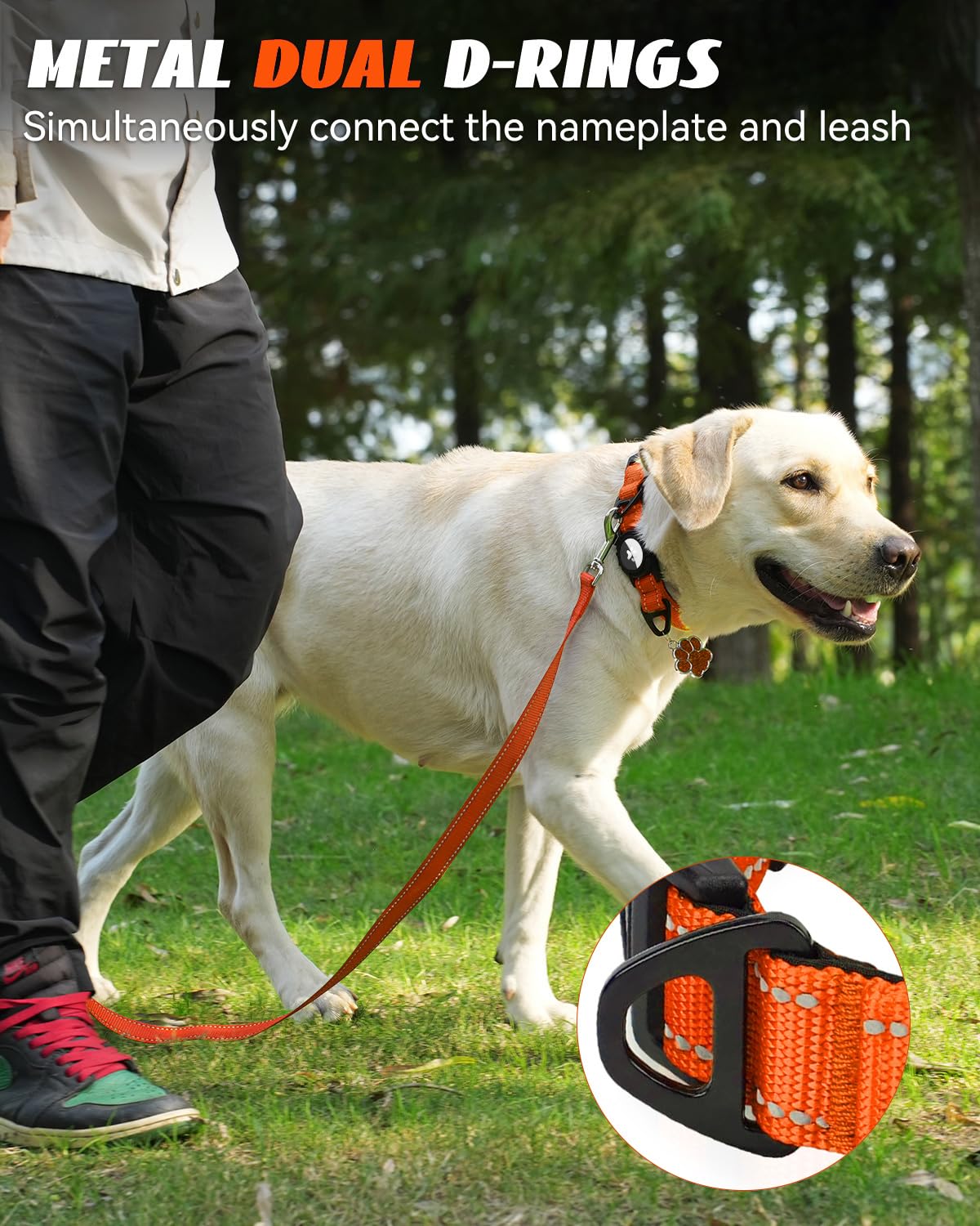 Joytale Airtag Dog Collar, Dual D-Rings, Reflective Pet Collar With Waterproof Airtag Holder, Soft Padded Adjustable For Large D