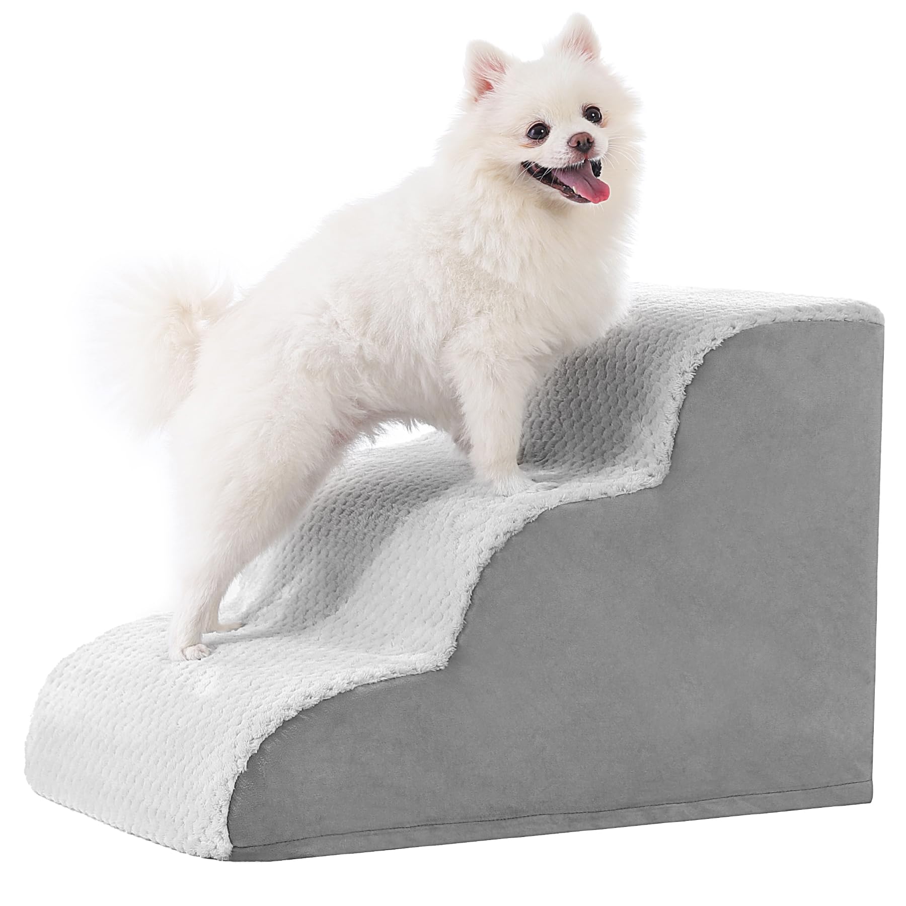 Mihikk Dog Stairs Ramp, Curved 3-Step Dog Steps For Small Dogs And Cats, Pet Stairs For High Beds And Couch With Anti-Slip Washa