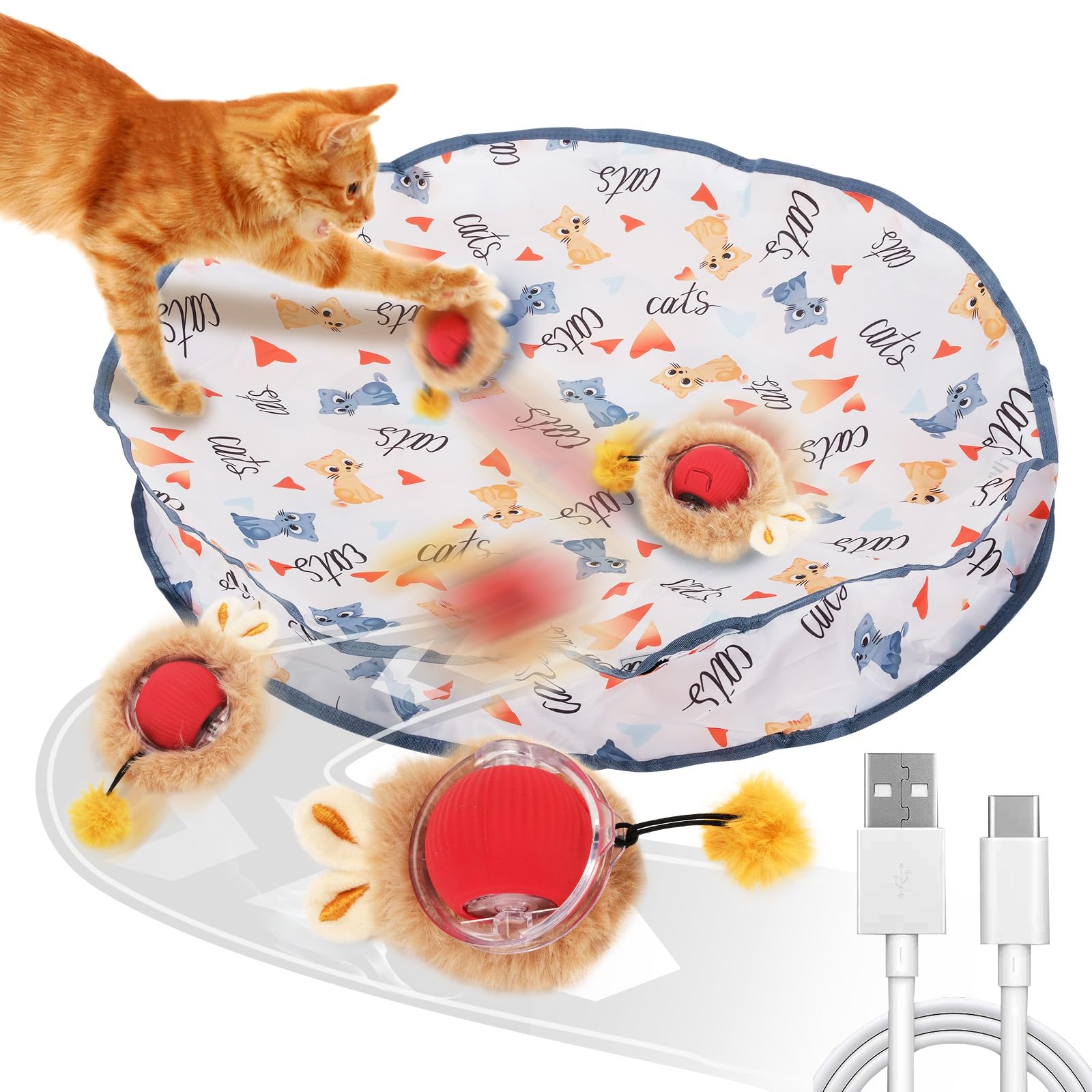 Goldsuccess 2 In 1 Simulated Hunting Interactive Cat Toy,Self Rolling Ball In Pouch Rechargeable Hide And Seek Toys For Indoor C