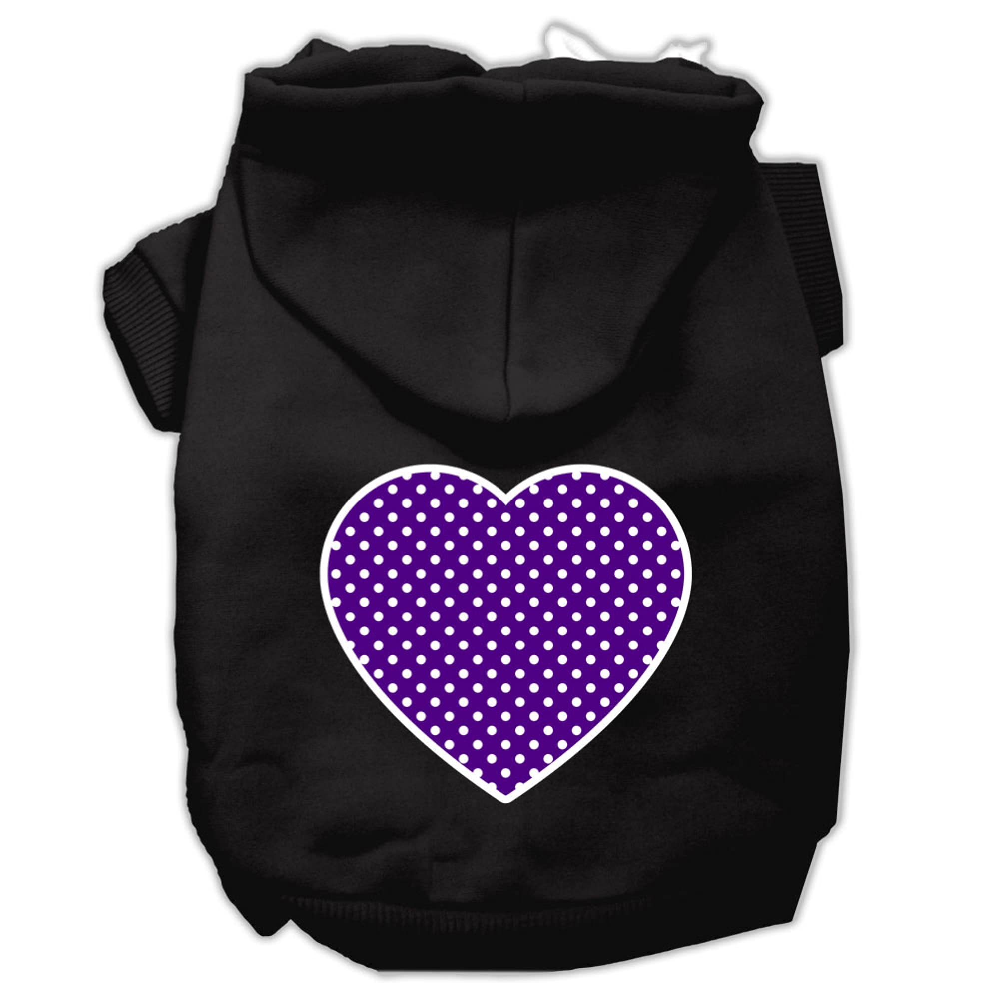 Pet Dog & Cat Hoodie Screen Printed, 'Purple Swiss Dots Heart' Black 2Xl (20-25 Lbs.)