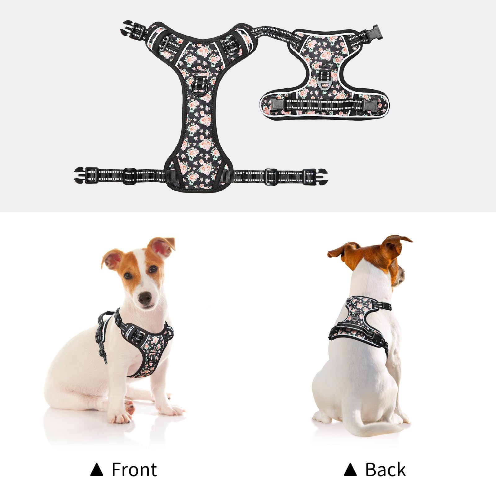 Timos Dog Harness, 3 Snap Buckles No-Pull Soft Padded Dog Vest With 2 Metal Leash Clips,Adjustable Reflective No Choke Pet Harne