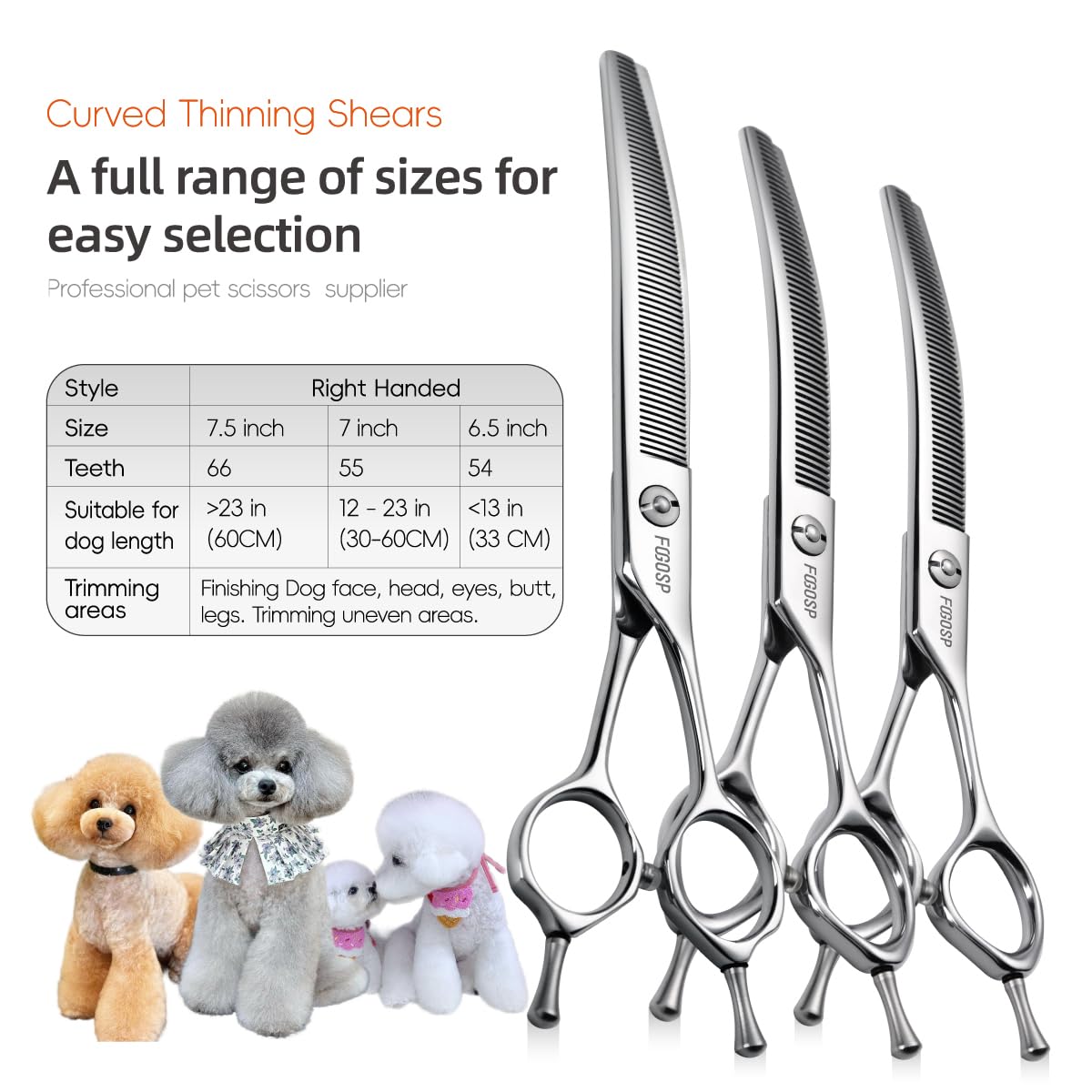 Fogosp Curved Thinning Shears For Dogs Grooming 7.0'' Multipurpose Professional Pet Curved Blender Scissors For Dog Grooming 35% Thinning Rate (7.0 In, V Type Blender)