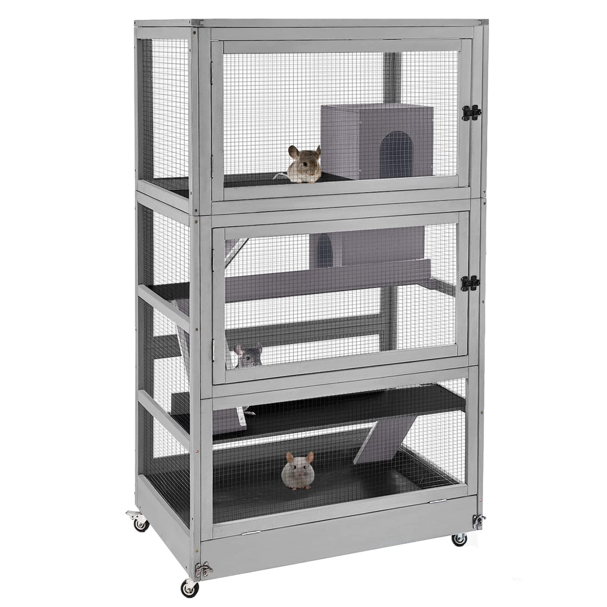 Aivituvin Chinchilla Cage Large Rolling Small Animal Cage For Adult Rats, 4 Level Critter Nation Cage Hutch For Ferret Bunny Ind