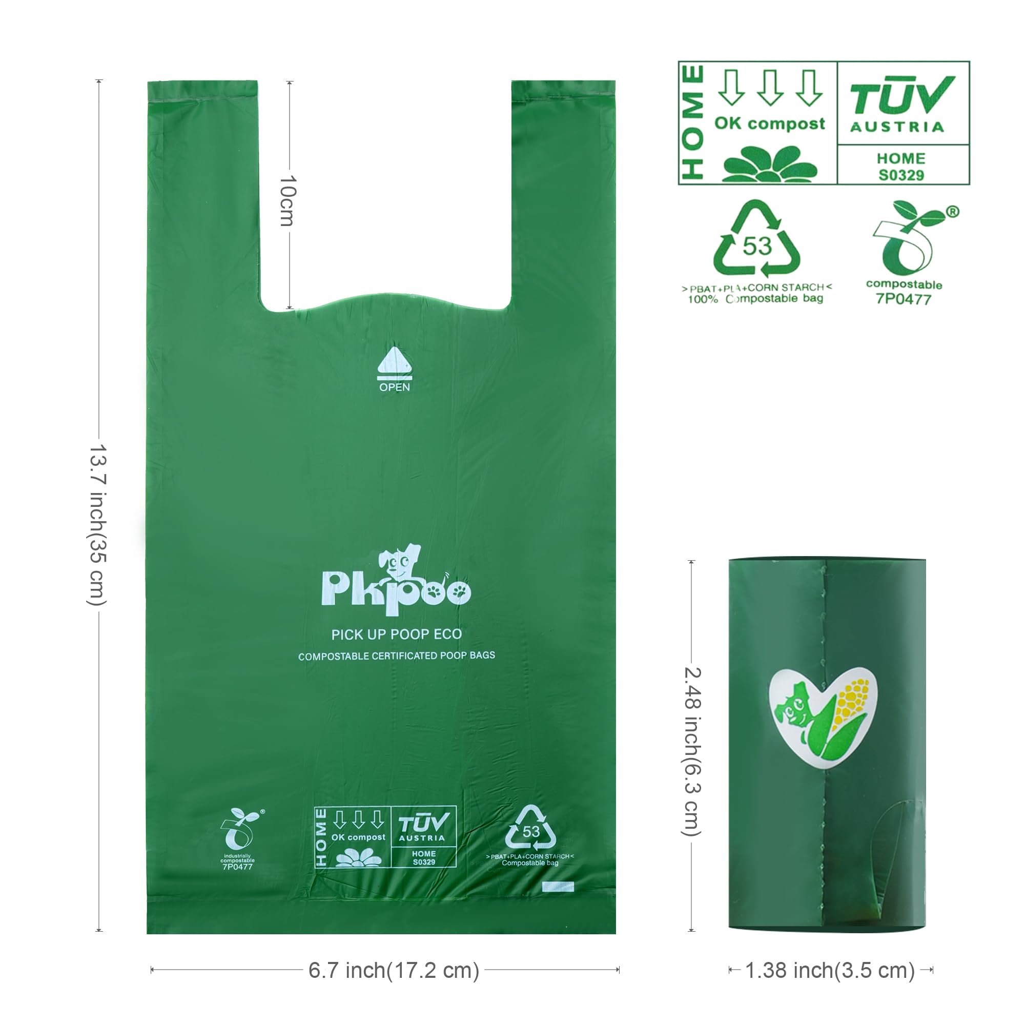 Pkpoo 100% Compostable Dog Poop Bags With Handles, Extra Wide, Vegetable-Based Large Poop Bags For Dogs, Biodegradable Waste Bag