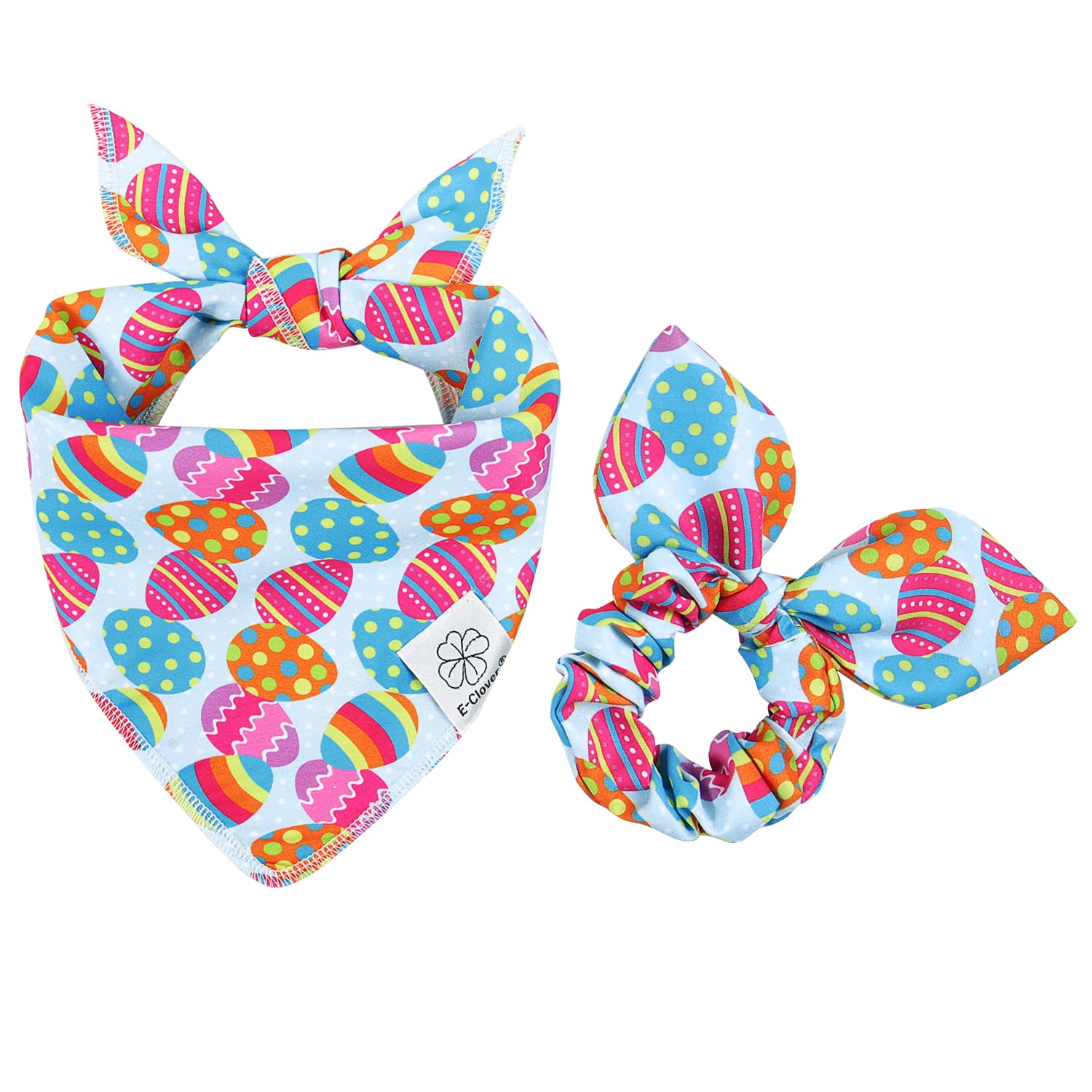 Easter Dog Bandana & Matching Scrunchie Set Egg Dog Bandanas Scarf With Bunny Hair Tie For Medium Large Dogs & Pet Owner Mom Gift