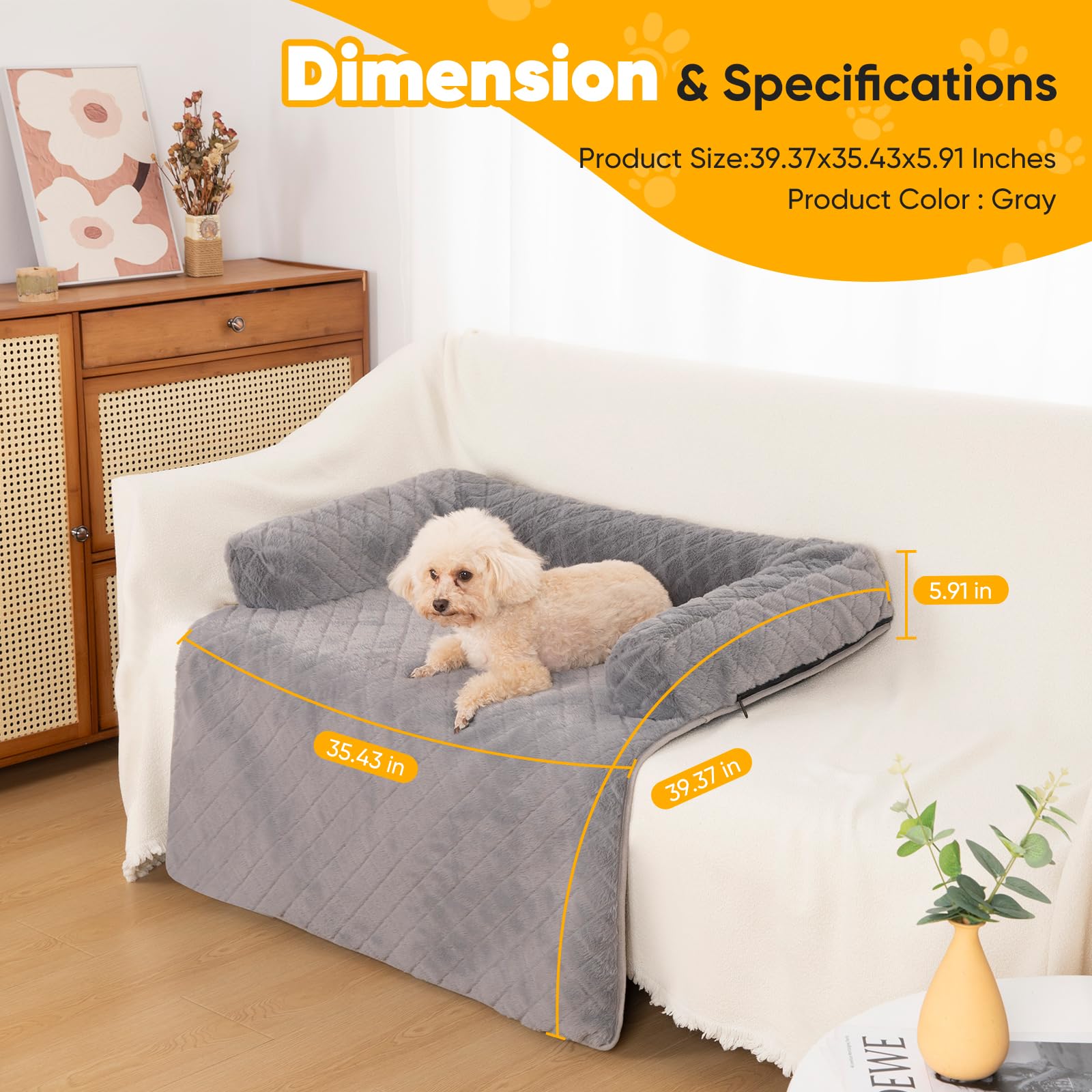 Calming Dog Couch Bed For Large Dogs, Durable Fluffy Fuzzy Dog Mat, Sofa Dog Bed Mats With Removable Washable Cover, Perfect For
