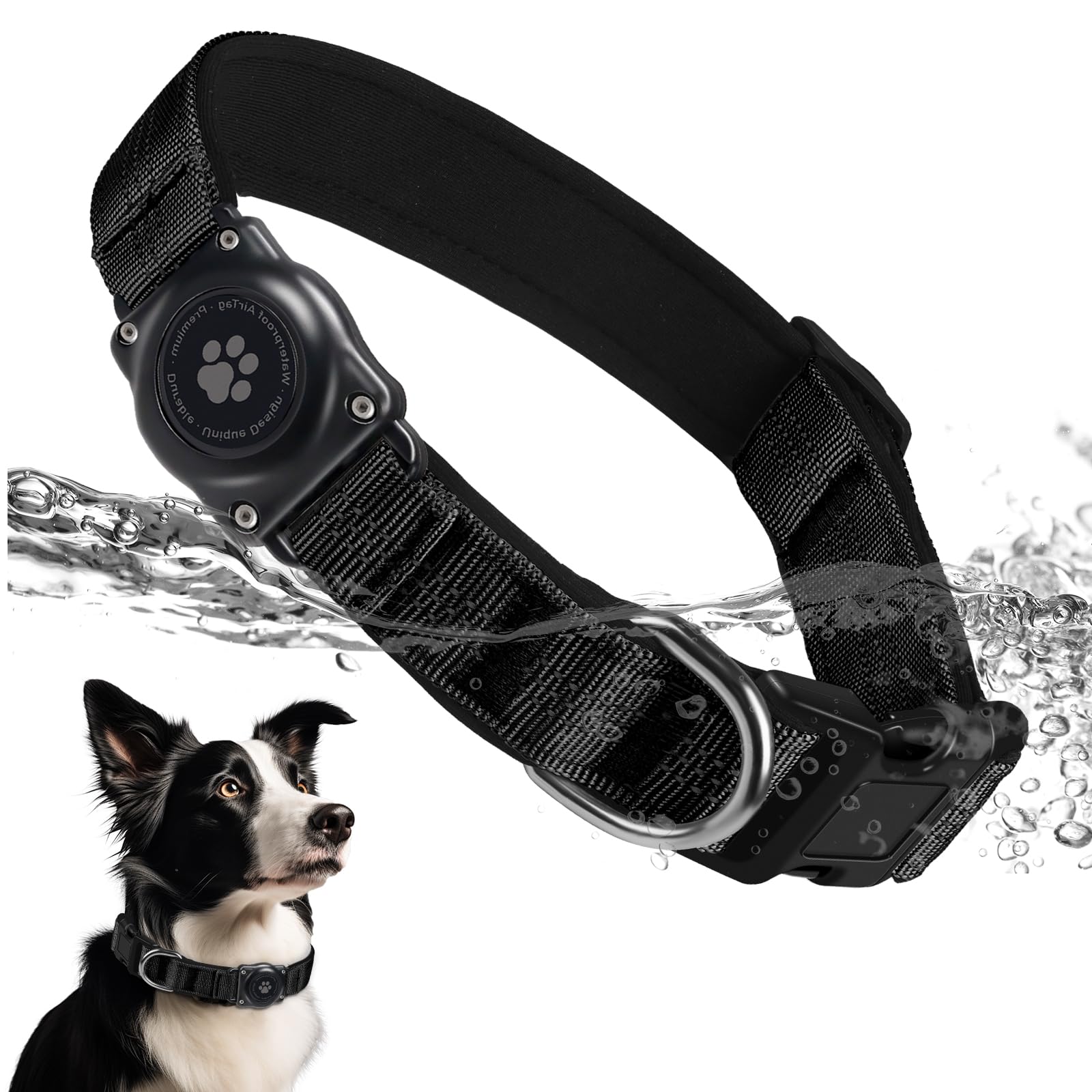 Upgraded Airtag Dog Collar, Ip68 Waterproof Air Tag Dog Collar Holder, Reflective, Ultra-Durable, Comfortable Padded, Heavy Duty Dog Collars For Small Medium Large Dogs (S (10.6'-13.6'), Black)