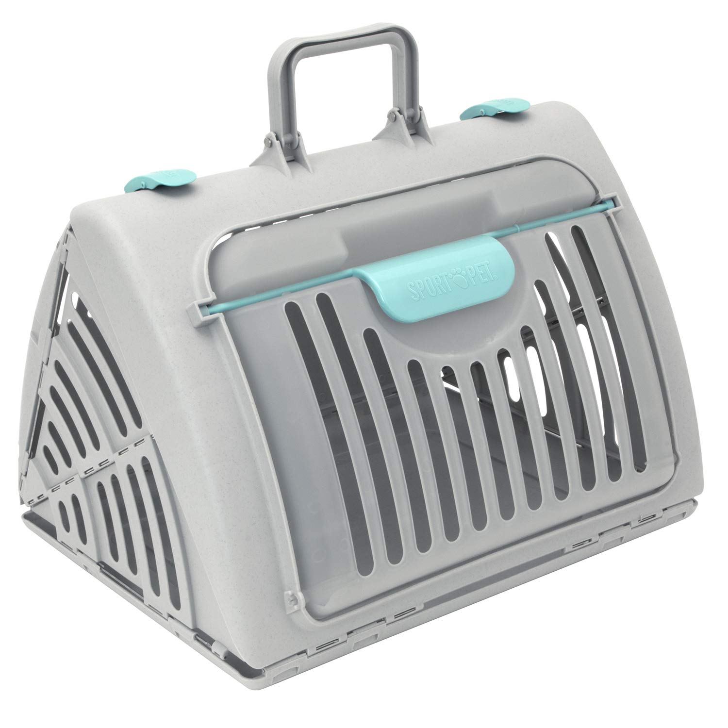 Sportpet Designs Sport Pet Foldable Travel Cat Carrier With A Waterproof Bed - Front Door Plastic Collapsible Carrier, Gray (Cm-