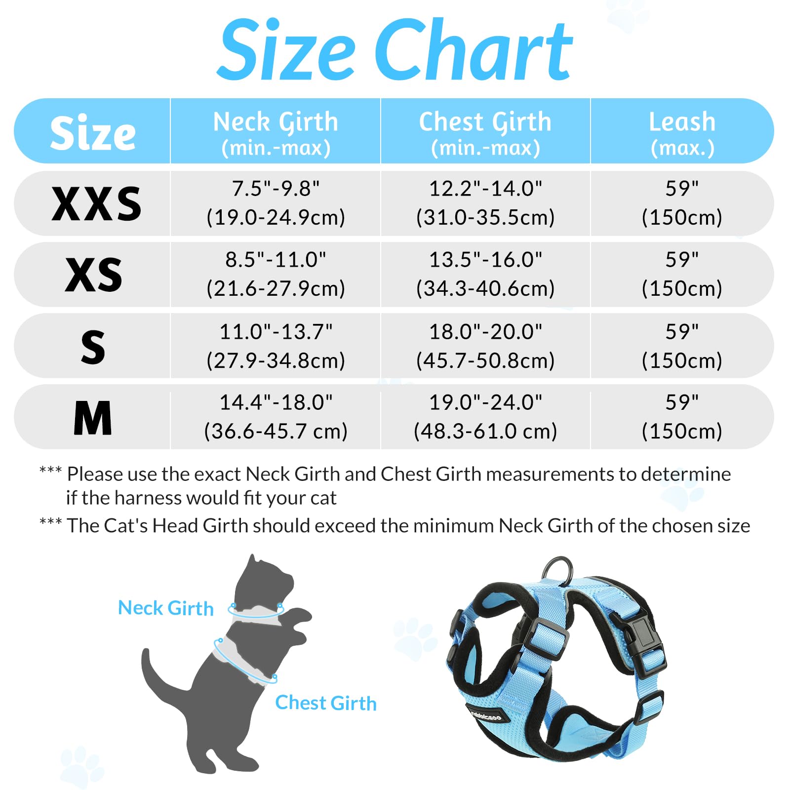 Rabbitgoo Cat Harness And Leash For Walking, Escape Proof Soft Adjustable Vest Harnesses For Cats, Easy Control Breathable Reflective Strips Jacket, Light Blue, Xxs