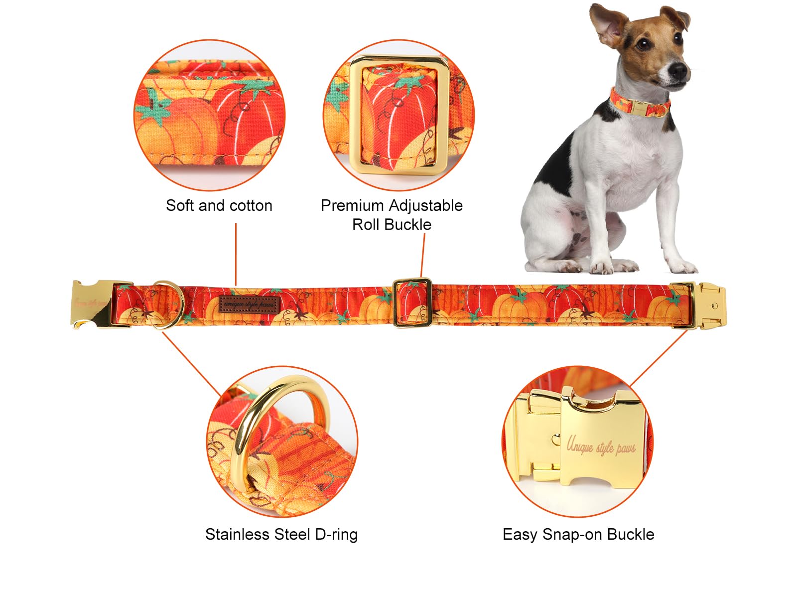 Unique Style Paws Halloween Dog Collar Metal Buckle Orange Pumpkin Collar Gift Durable Cute Collar For Small Medium Large Boys Girls Dogs