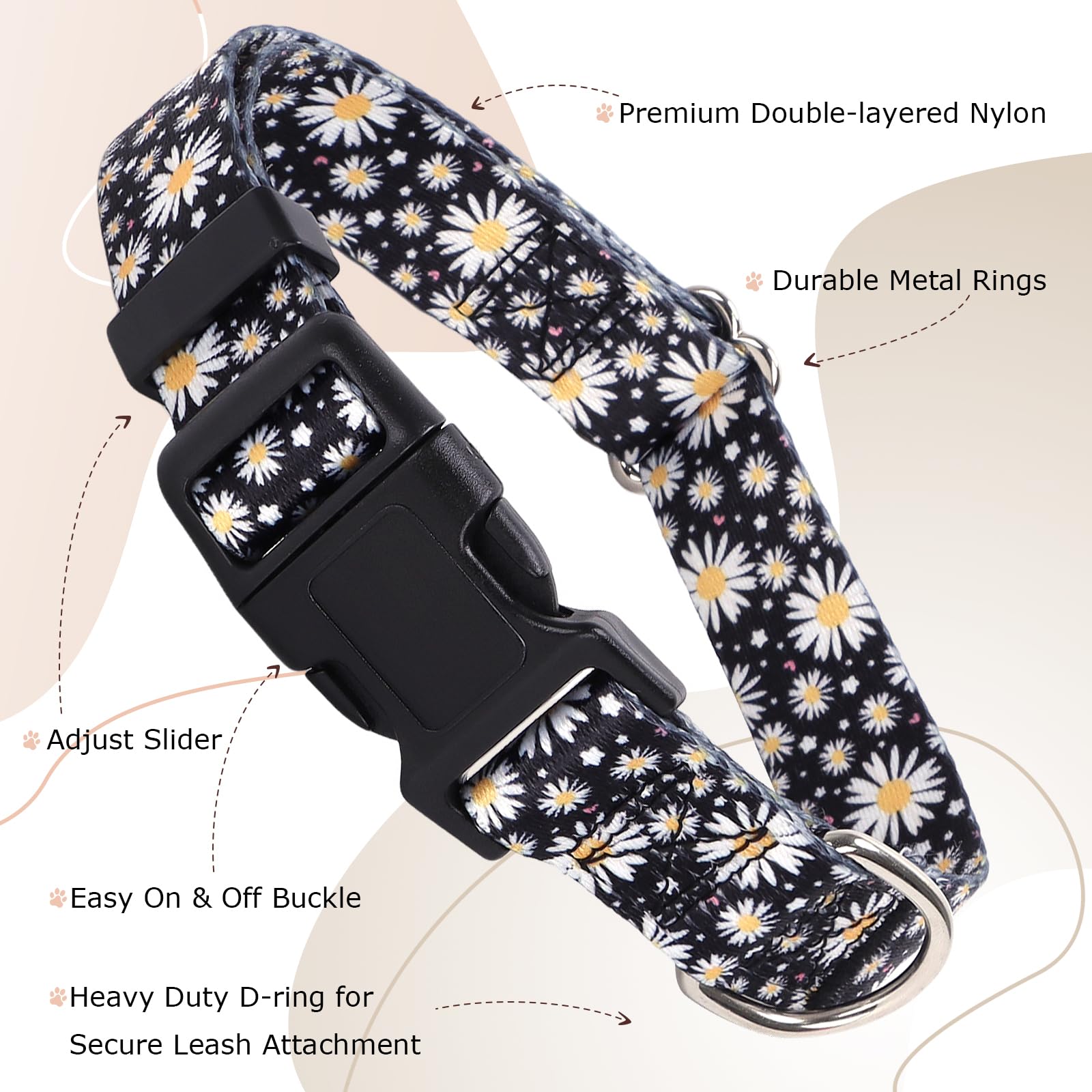 Dog Collars For Small Dogs With Daisy Patterns, Cute Dog Collar Buckle Collar For Boy Girl Dogs, Adjustable Comfy Soft Durable P