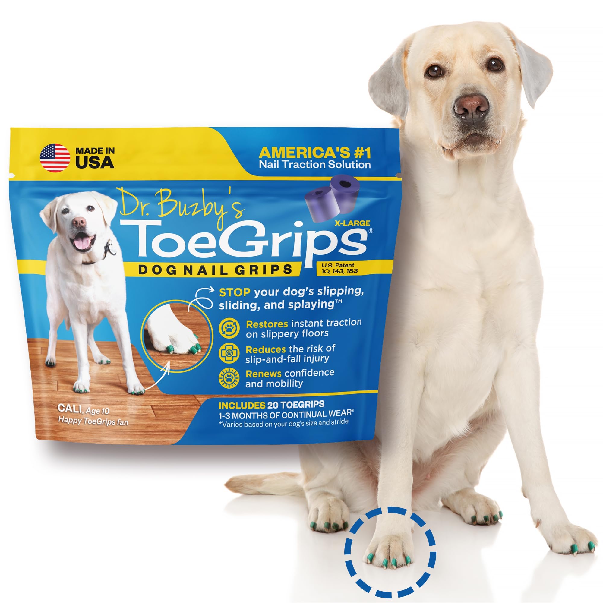 Dr Buzbys XLarge ToeGrips for Dogs,Instant Traction on Wood/Hardwood Floors,Dog Anti Slip Relief,Dog Grippers for Senior Dogs,S