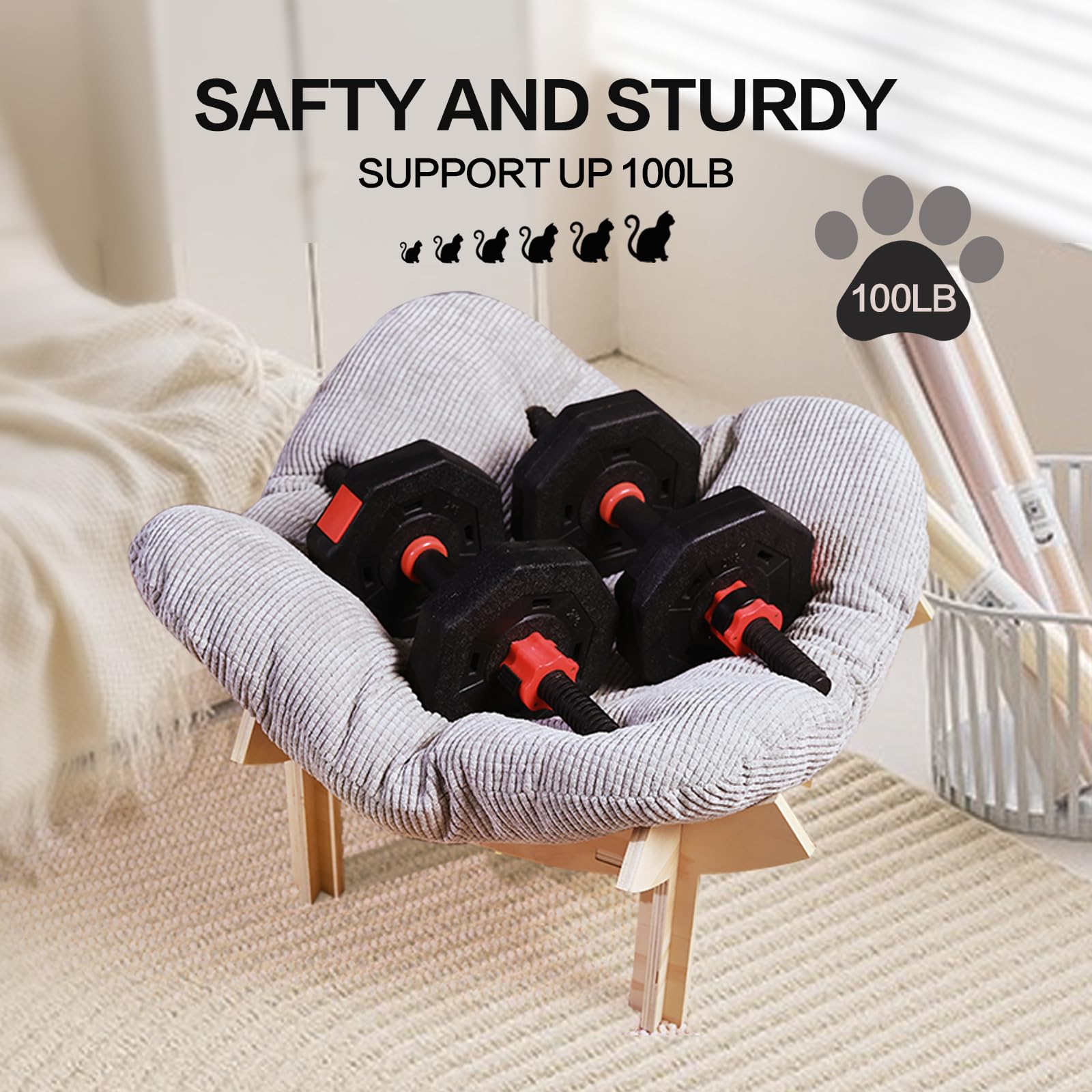 Wooden Elevated Cat Hammock Bed, Featuring A Fluffy And Warm Cuddle Bed, Wooden Cat Furniture Can Fit Cat Scratch Mat,Scratcher