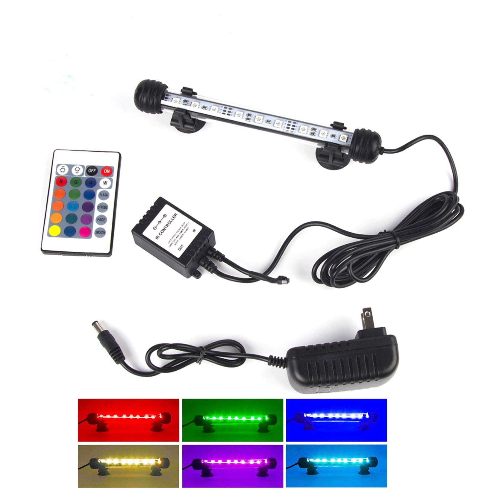 S Smiful Led Aquarium Lights, Underwater Fish Tank Lights Rgb Waterproof Color Changing Adjustable Memory Submersible Remote Control Aquarium Tank Sucker Hood Strip Lamp Waterfall Lights, 7.5 Inch