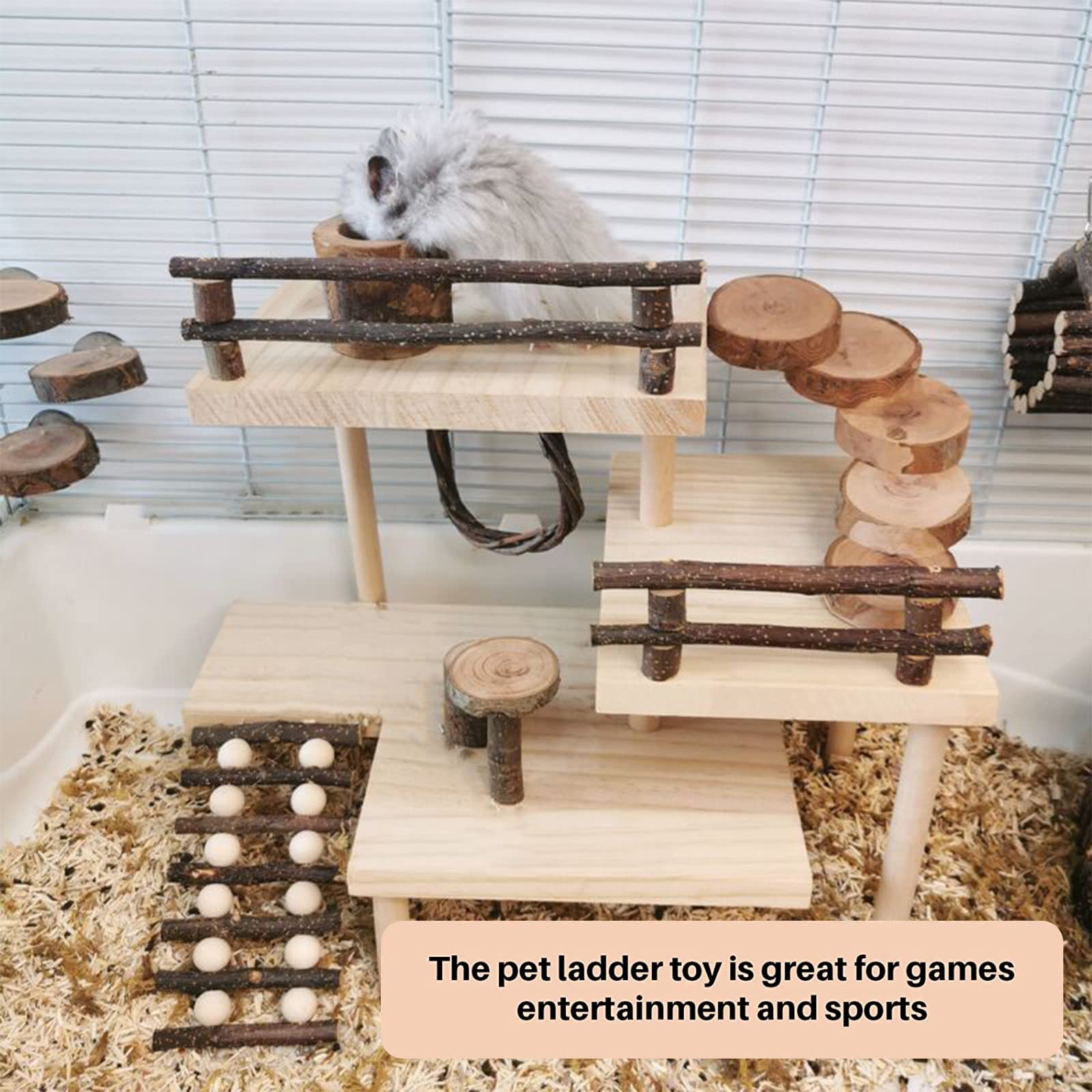 Hosukko Hamster Climbing Toys 3-Tier Extra Large Hamster Playground Natural Wooden Small Animal Platform Toys Hamster Exercise A