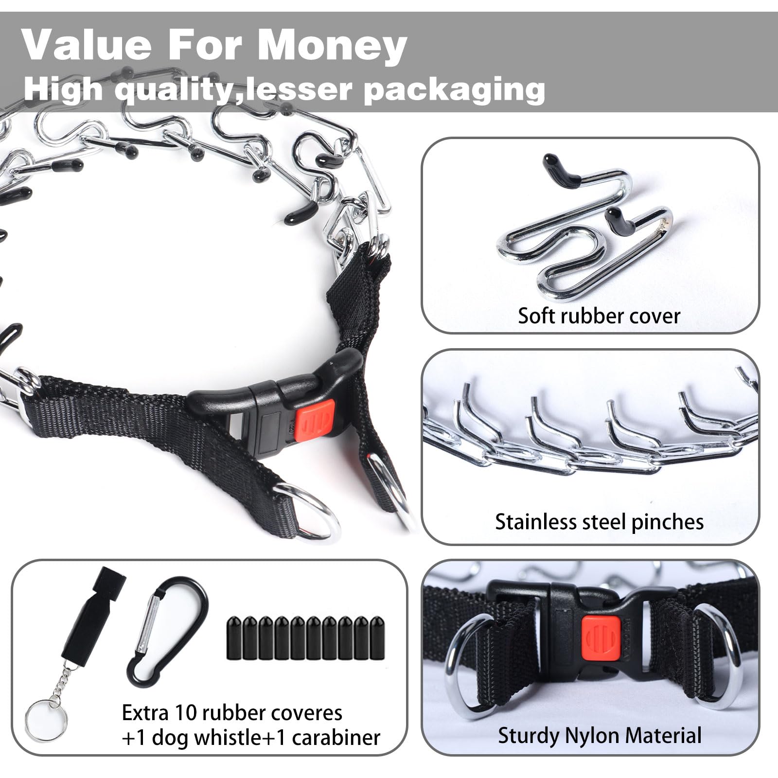 Dog Prong Collar, Walking Training Collar For Small Medium Large Dogs With Quick Release Buckle, Adjustable Pinch Collar With Ru