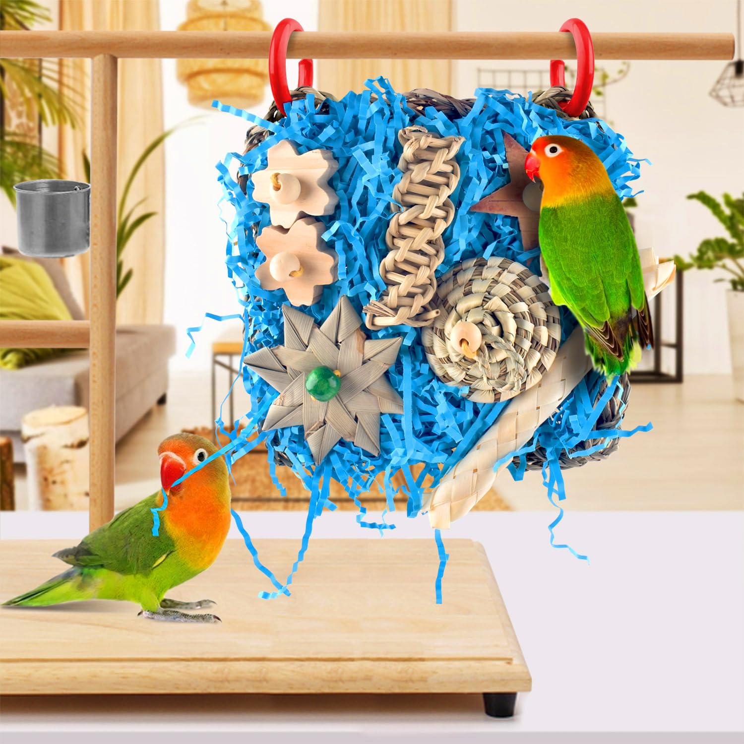 Katumo Conure Toys, Bird Foraging Toys Parakeet Shredding Grass Mat Hanging Toys For Cockatiel Conure Lovebird Parakeet Bird Cag
