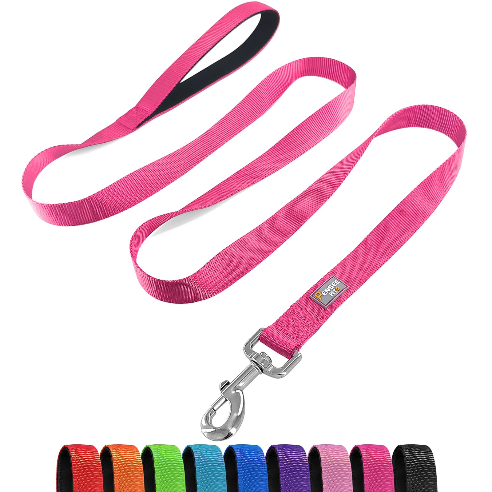 Penseepet Basic Dog Leashes 6 Ft Padded Handle Nylon Dogs Leashes For Medium Dogs Hot Pink