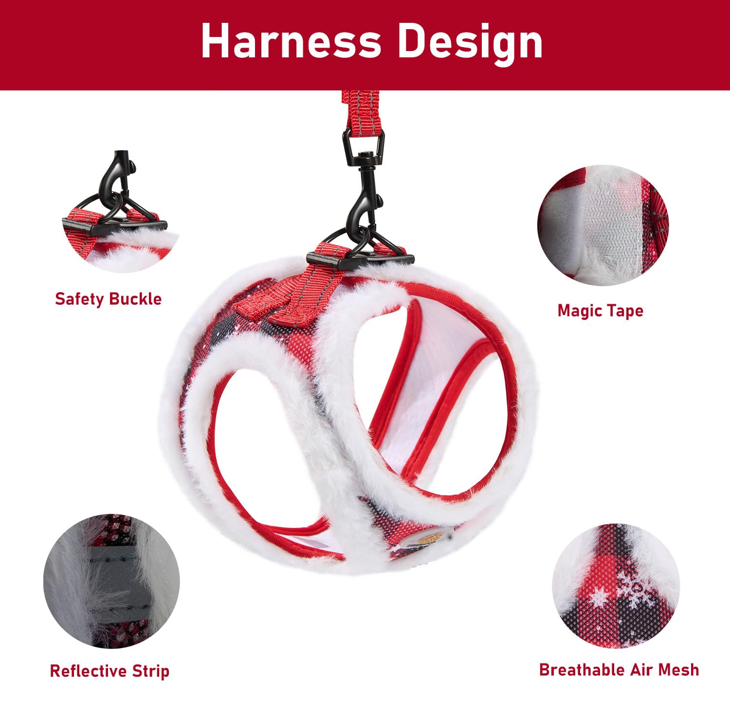 Hipubby Christmas Dog Harness and Leash Set, No Pull Soft Mesh Puppy Harness for Small Medium Dogs, Cats - Step in Reflective Ve