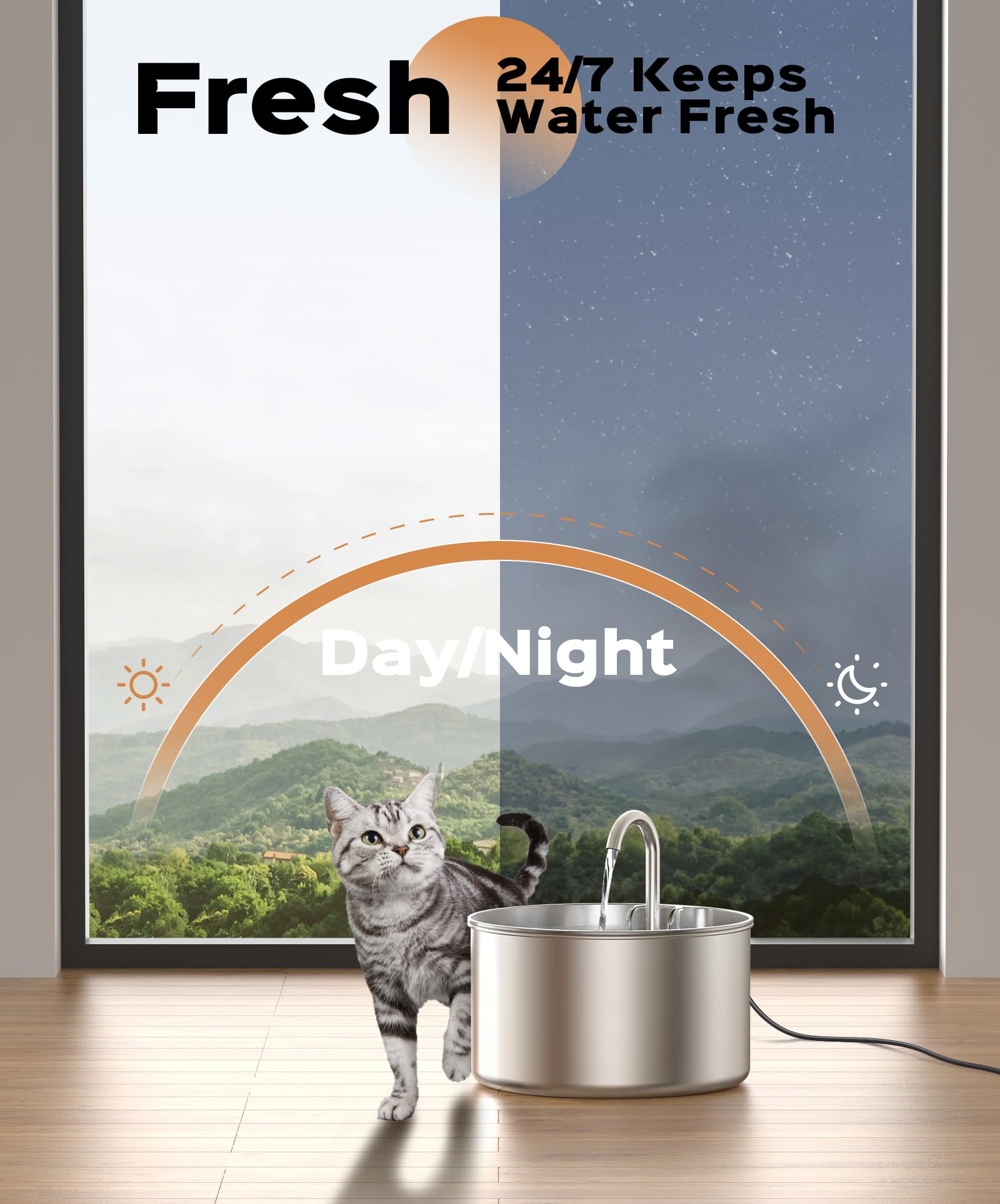 Cat Water Fountain Stainless Steel + 8 Filters + 8 Sponges - Pet Water Fountains Faucet Metal Automatic Cat/Dog Waterer Bowls Pe