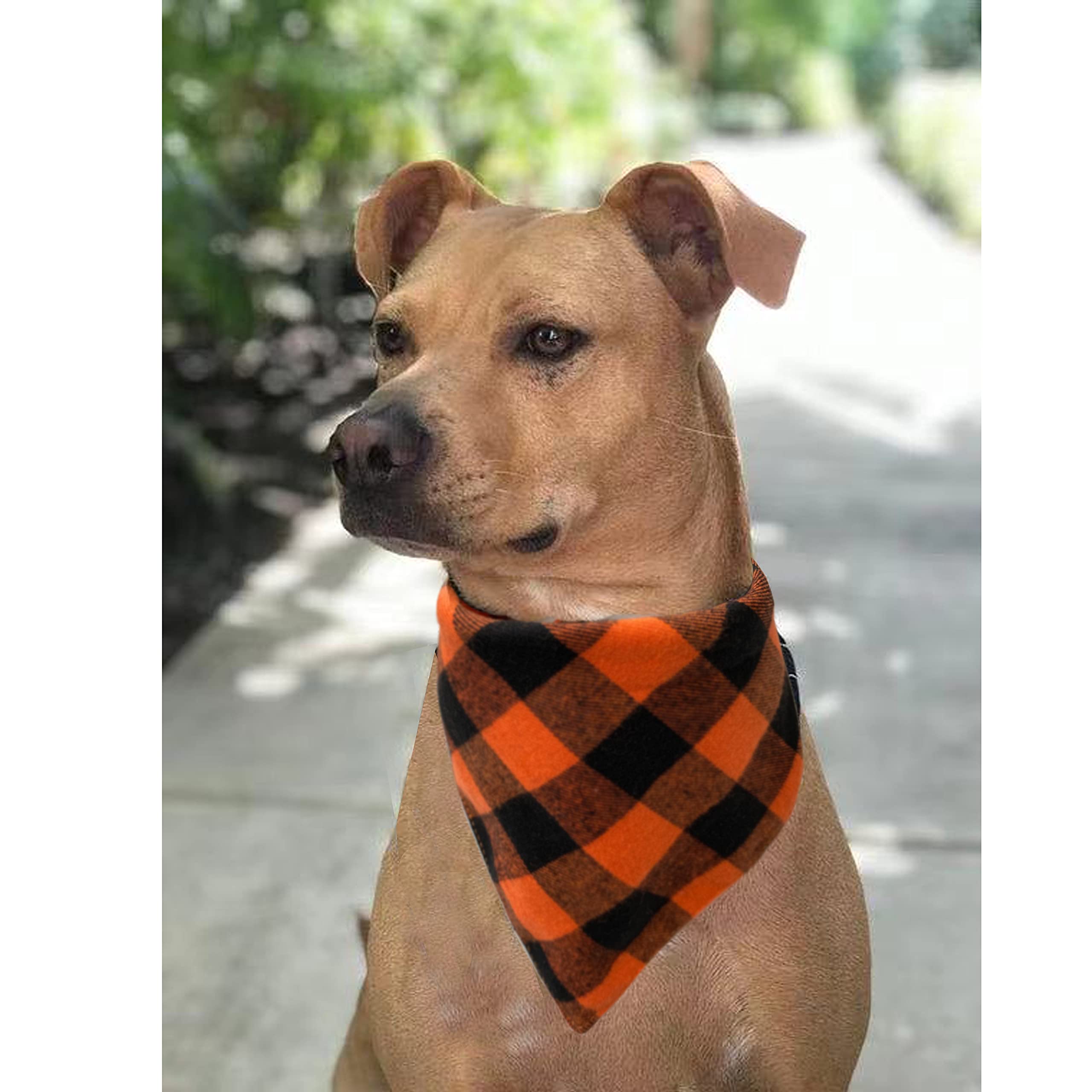 Realeaf Thanksgiving Fall Dog Bandanas 2 Pack, Orange Plaid Pet Scarf For Boy And Girl, Premium Durable Fabric, Holiday Halloween Bandana For Large And Extra Large Dogs (X-Large)