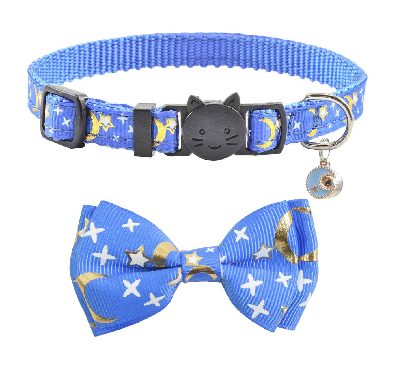 Bowtie Cat Collars Breakaway With Bell, Adjustable Cute Kitty Collars Safety Buckle Kitten Collar For Cat Puppy 7.5-11In (Blue M