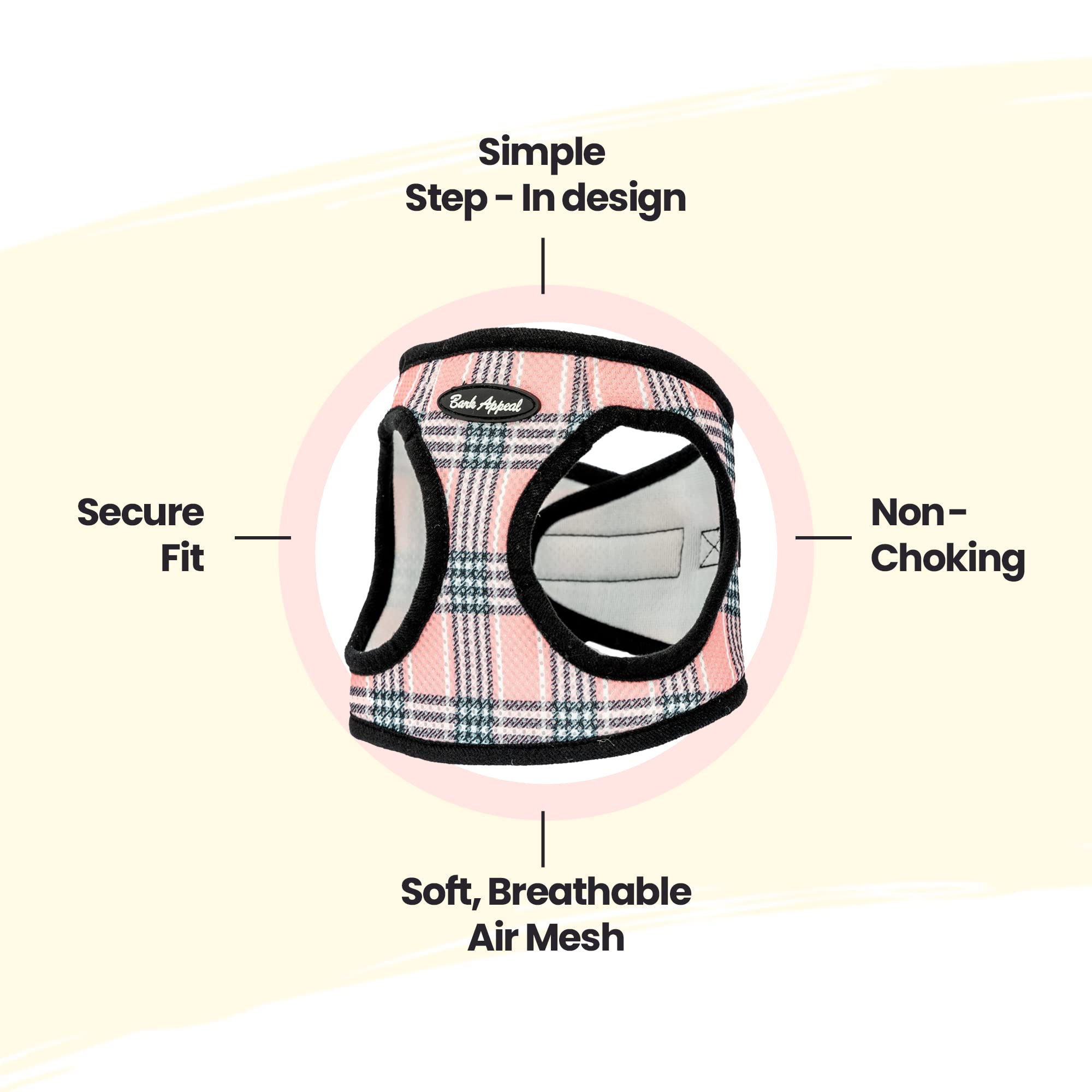 Bark Appeal Step-In Dog Harness, Mesh Step In Dog Vest Harness For Small & Medium Dogs, Non-Choking With Adjustable Heavy-Duty Buckle For Safe, Secure Fit - (Small, Pink Plaid)