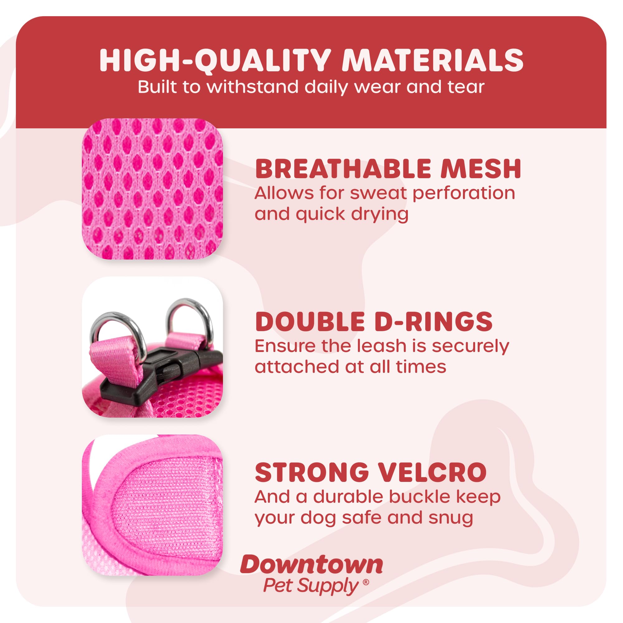 Downtown Pet Supply Step in Dog Harness for Small Dogs No Pull, Medium, Pink - Adjustable Harness with Padded Mesh Fabric and Re