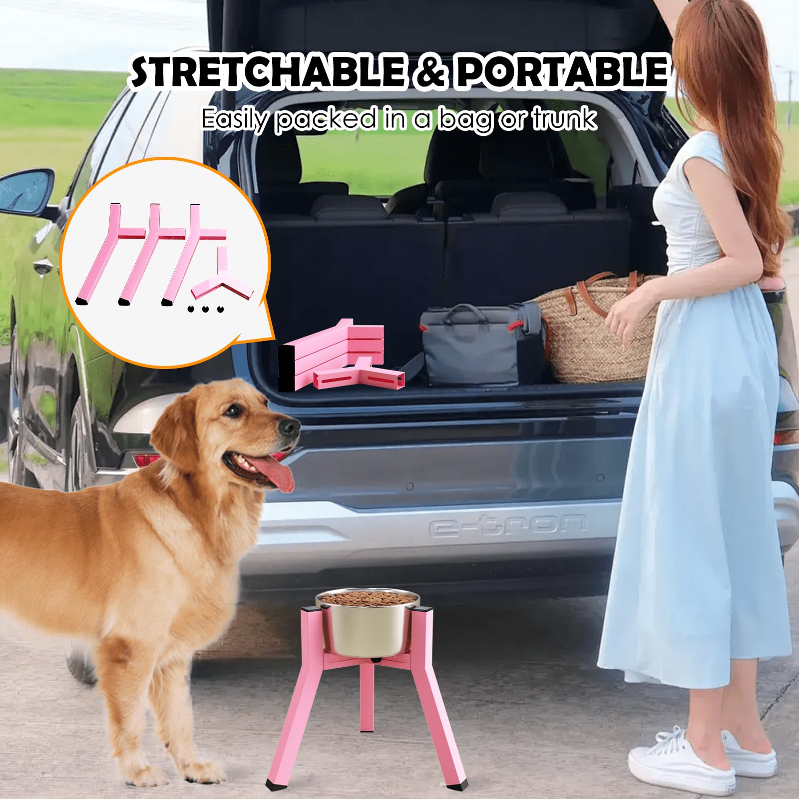 TIDANT Elevated Dog Bowl Stand for Medium Large Dogs, Adjustable 7-10.6", 11" Tall, Metal, Pink, Model DF006M-T